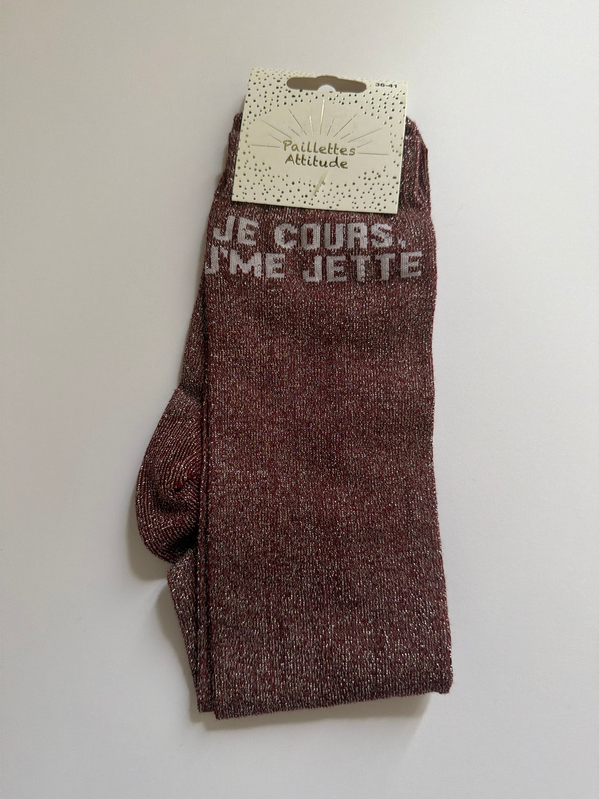 ￼Chaussettes pailletée équitation 36-41 JE COURS J’ME JETTE 