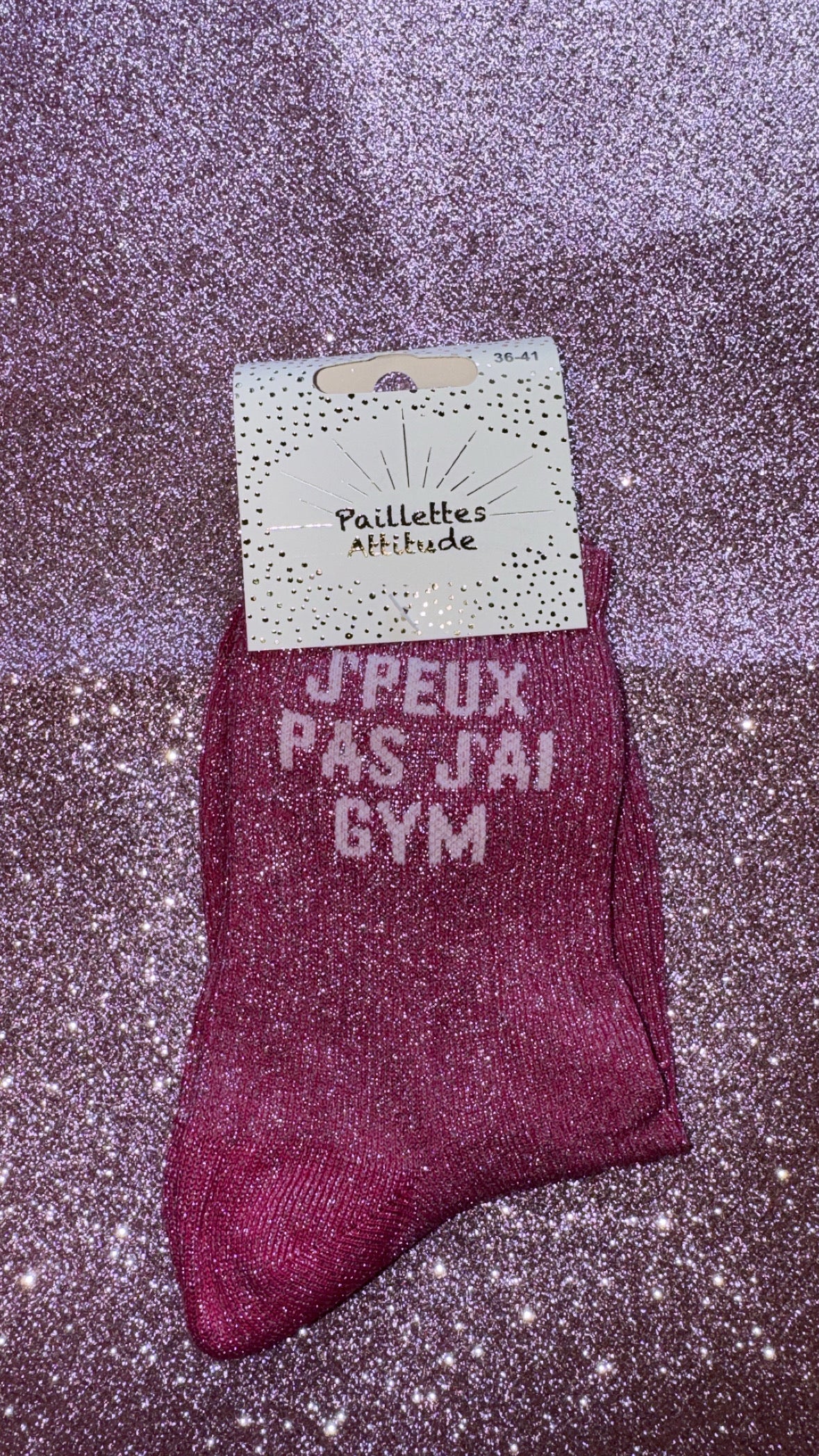 Chaussettes de ville pailletée 36/41 « J’peux pas j’ai gym »