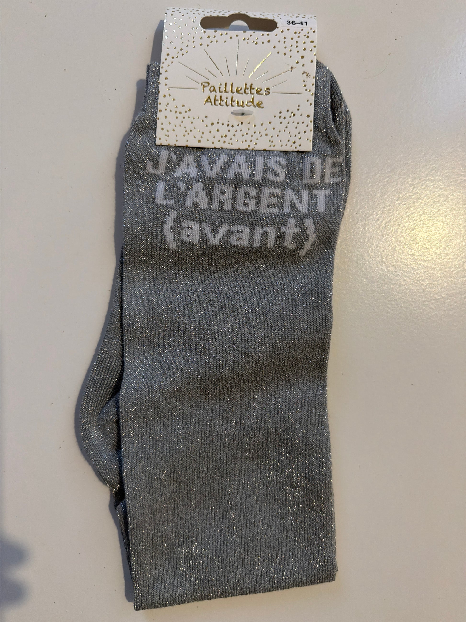 Chaussette équitation pailletée 36-41 J’AVAIS DE L’ARGENT(avant)