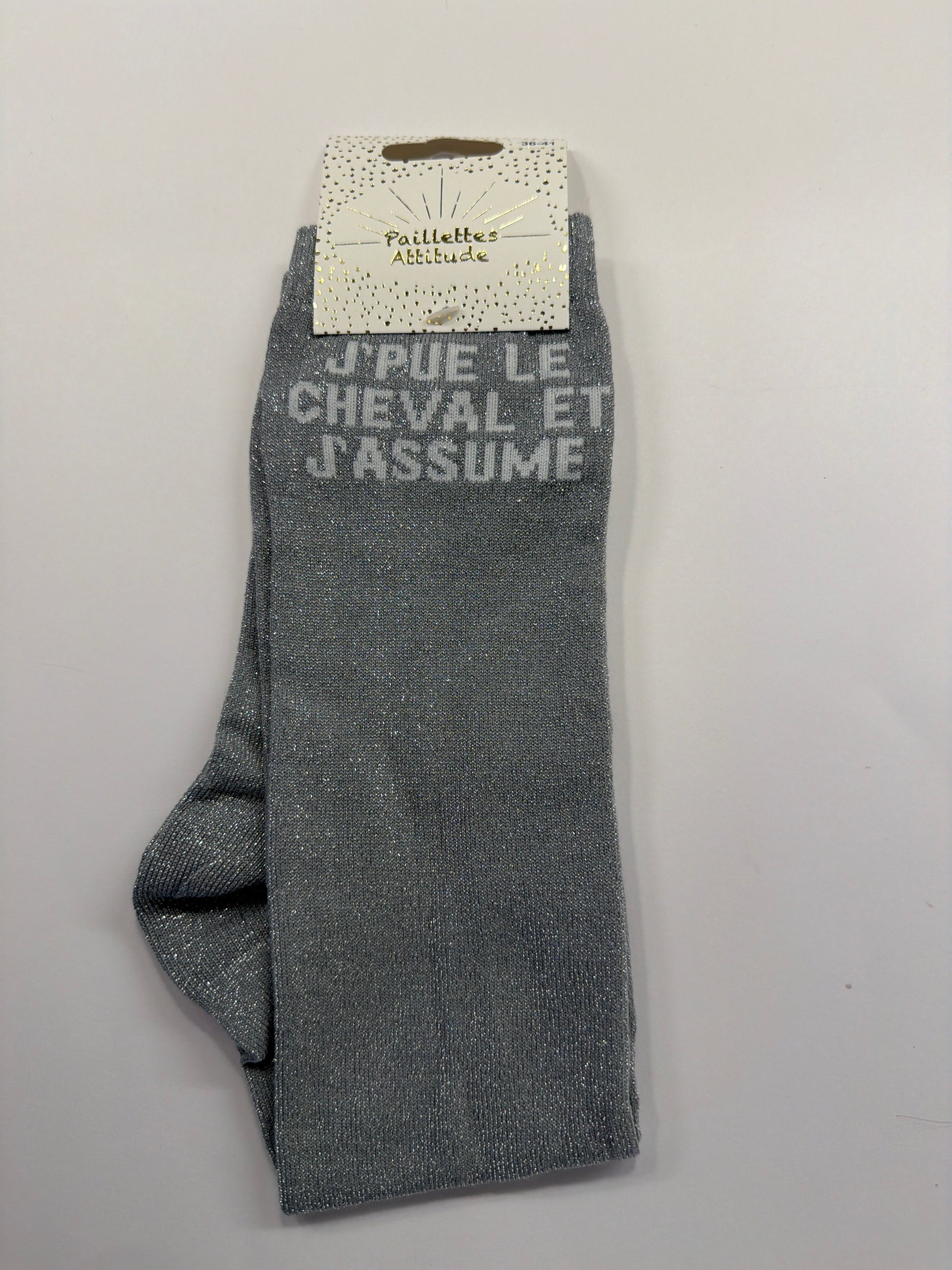 Chaussette pailletée équitation 36-41 J’PUE LE CHEVAL ET J’ASSUME
