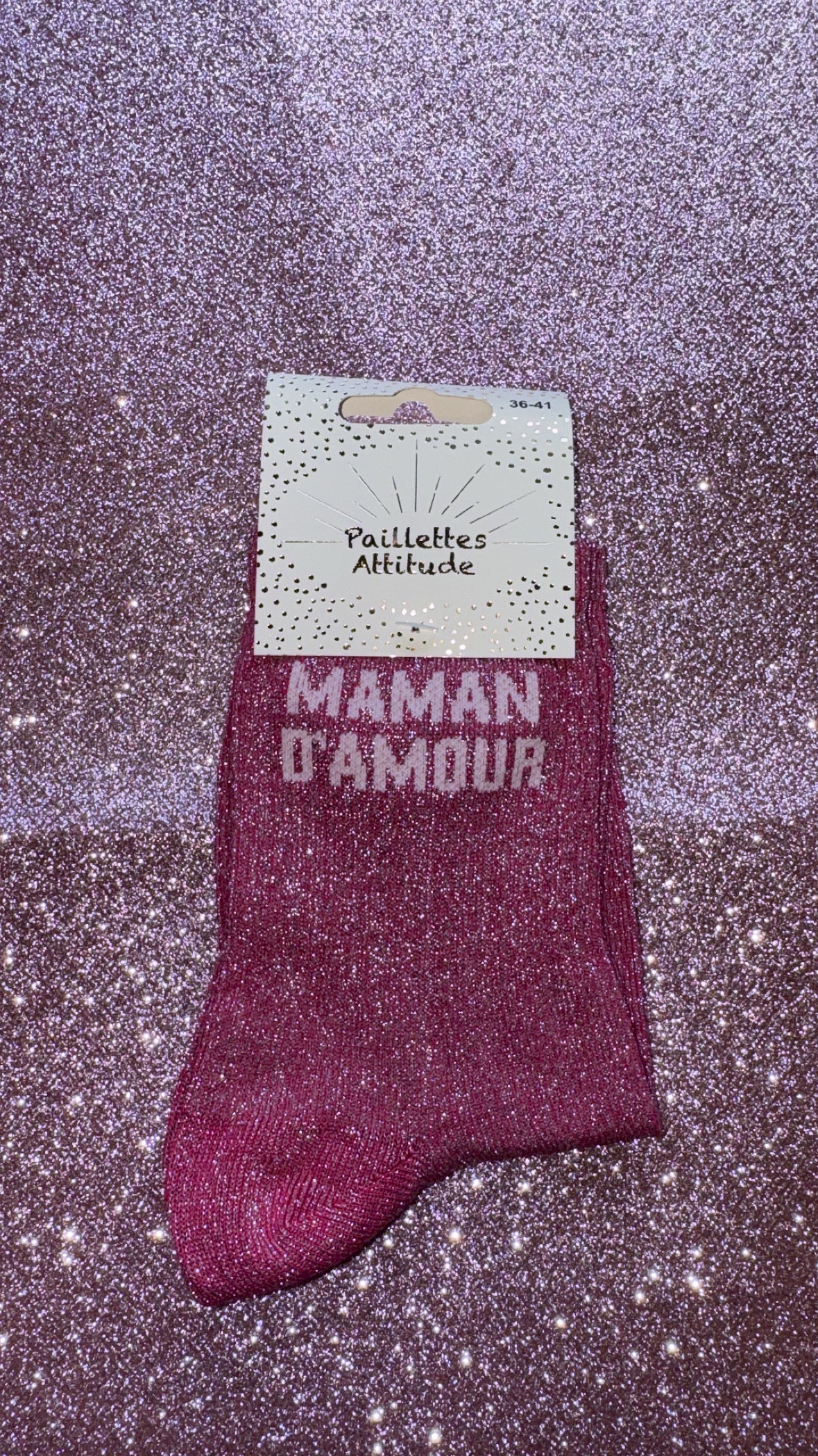 Chaussettes de ville pailletée 36/41 « Maman d’amour »