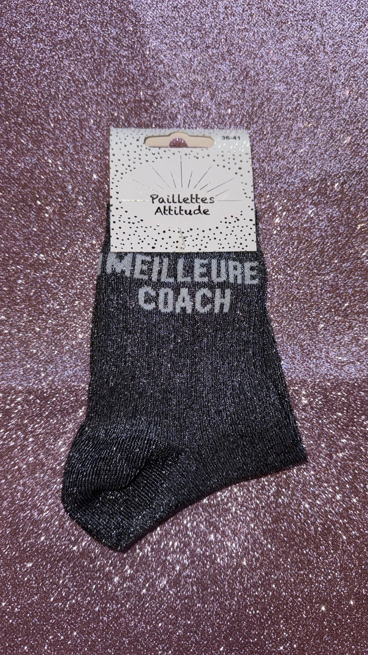 Chaussettes pailletée de ville 36/41 « Meilleure coach »