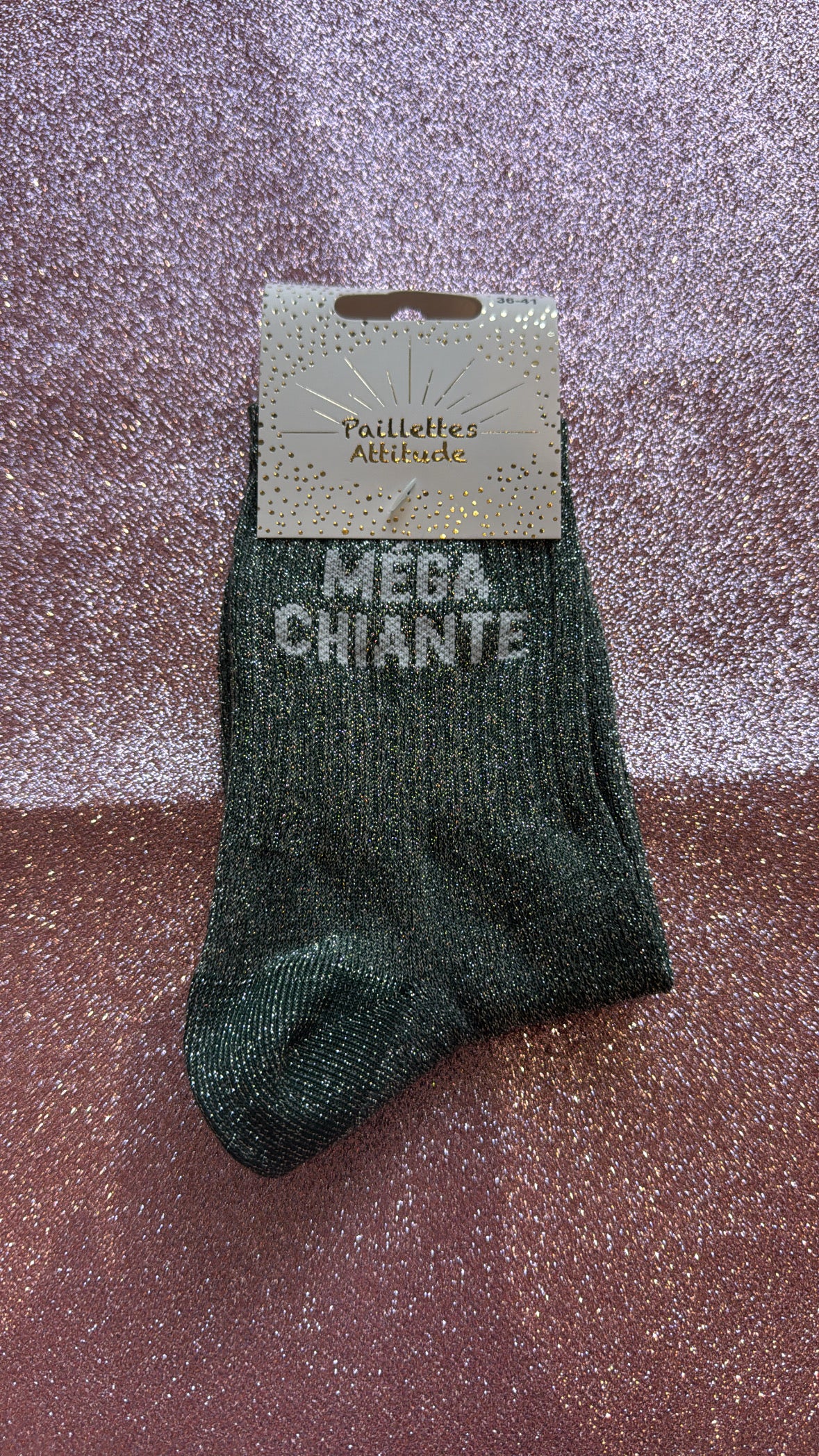 Chaussettes de ville pailletée 36/41 « Méga chiante »