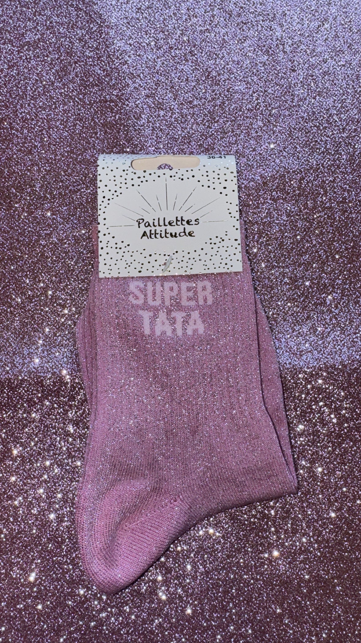 Chaussettes de ville pailletée 36/41 « Super tata »