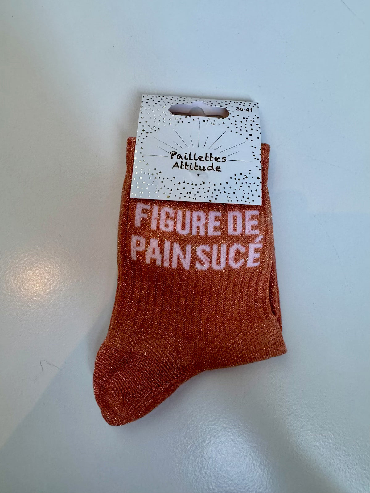 Chaussettes Orange Pailletée « Figure de pain sucé »