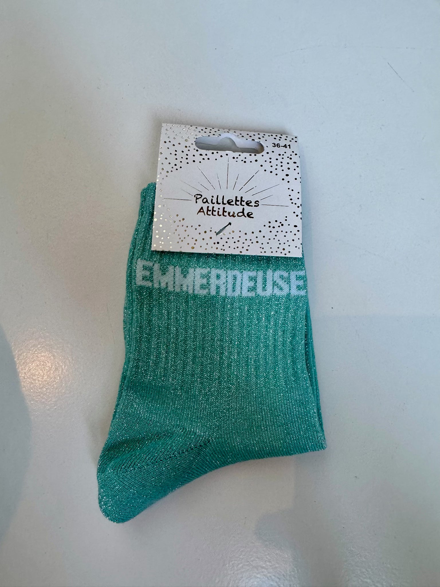Chaussettes Verte Pailletée « Emmerdeuse »
