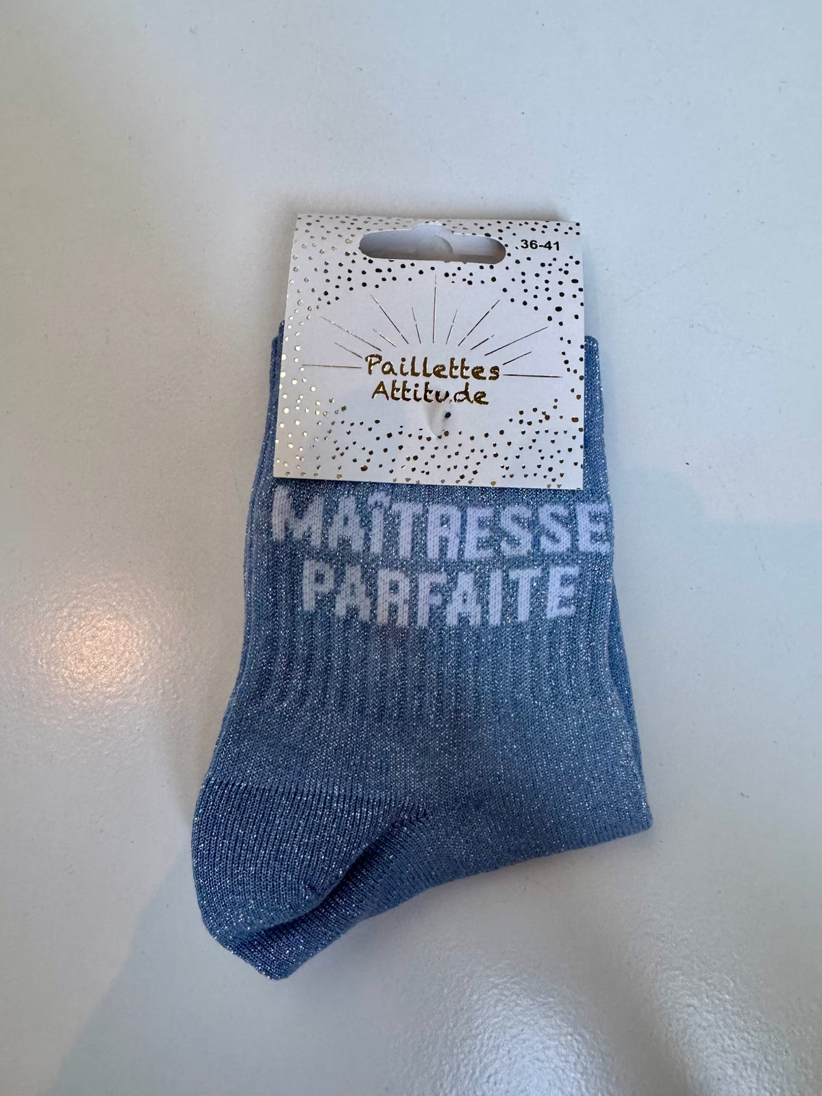 Chaussettes Bleu Pailletée « Maîtresse Parfaite »