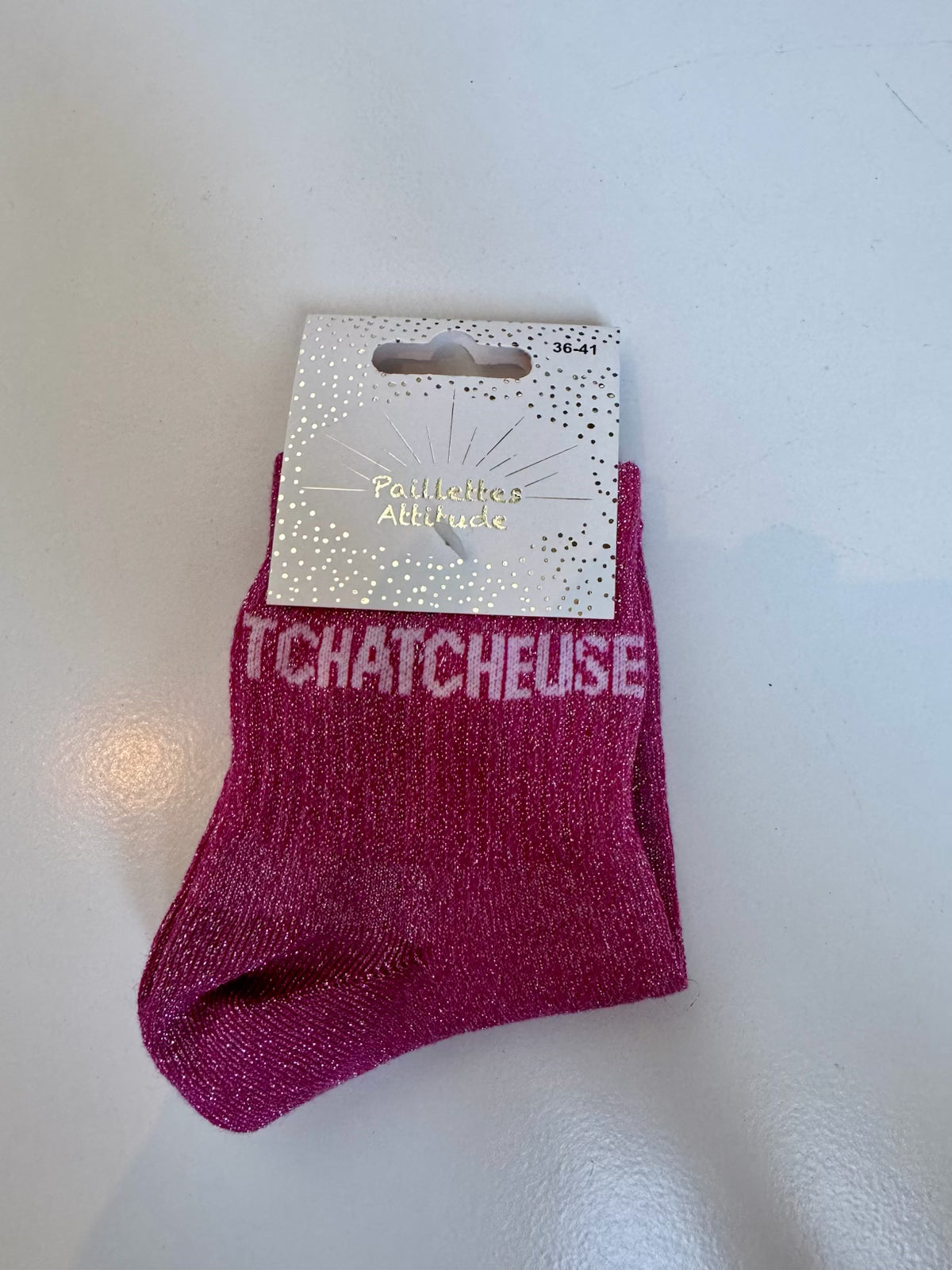 Chaussettes Rose Pailletée « Tchatcheuse »