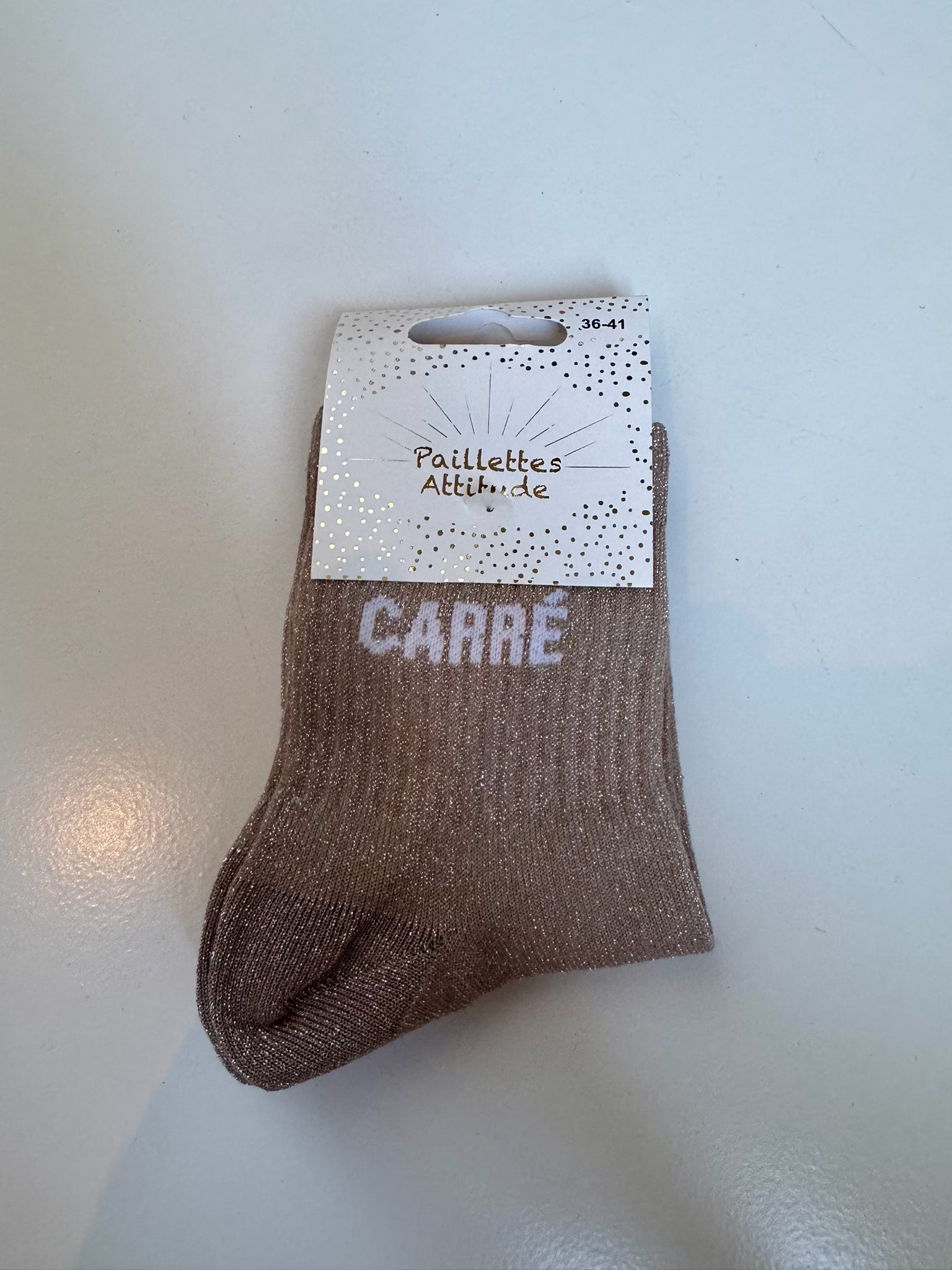 Chaussettes Marrons Pailletée « Carré  »