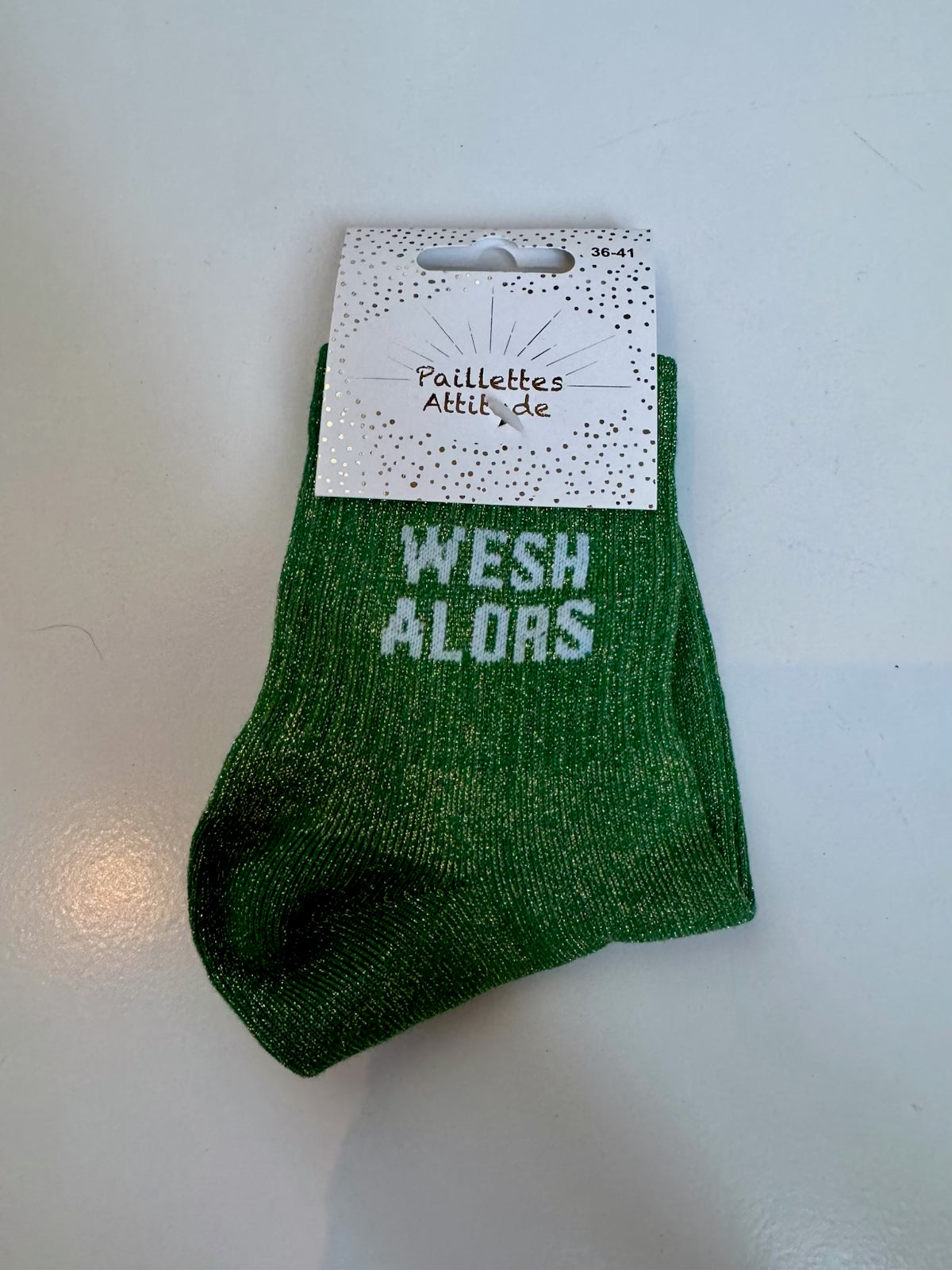 Chaussettes Vert Pailletée « Wesh Alors »