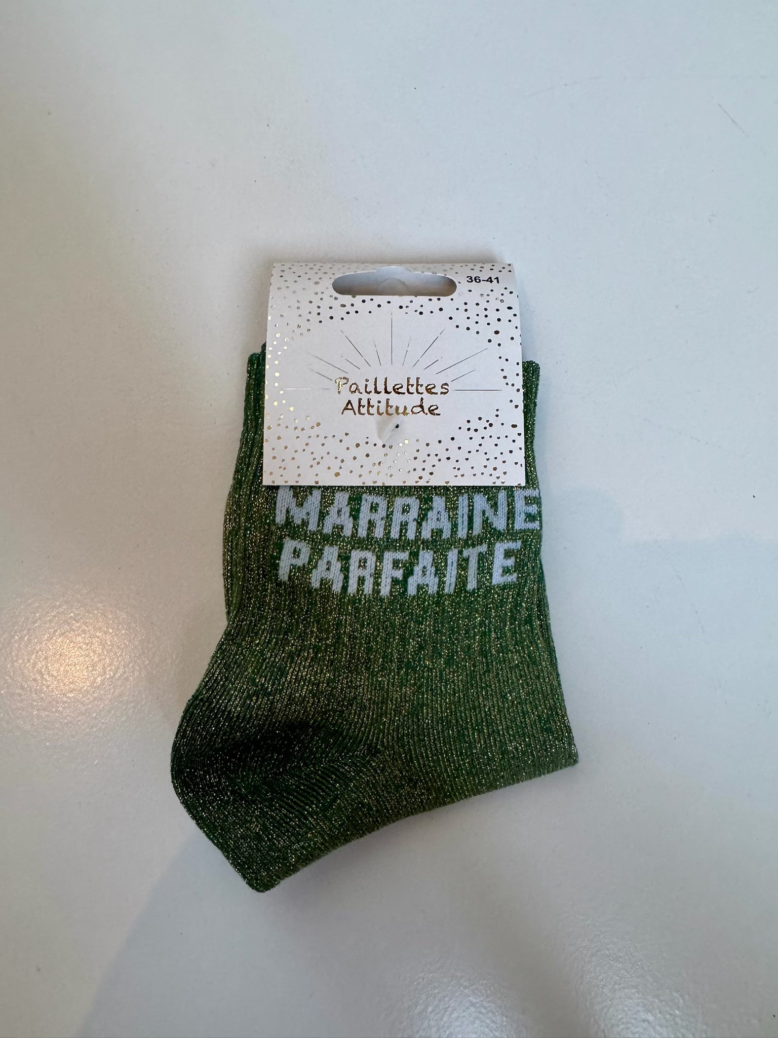 Chaussettes Vert Pailletée « Marraine Parfaite  »