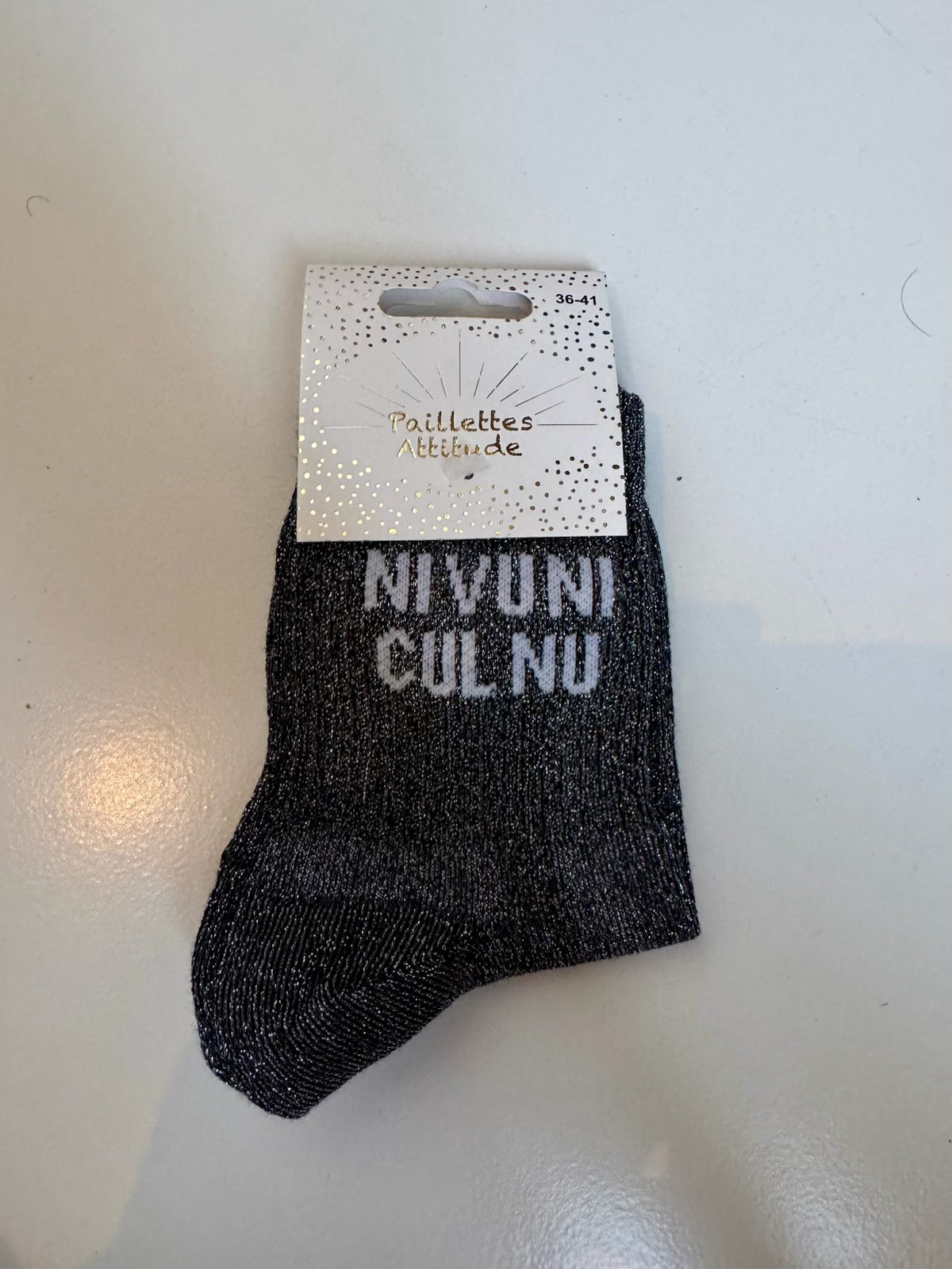 Chaussettes Noir Pailletée « Ni vu ni cul nu »