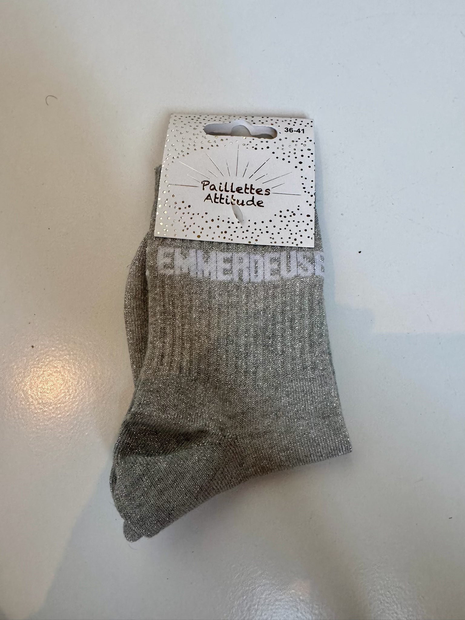 Chaussettes Grises Pailletée « Emmerdeuse »