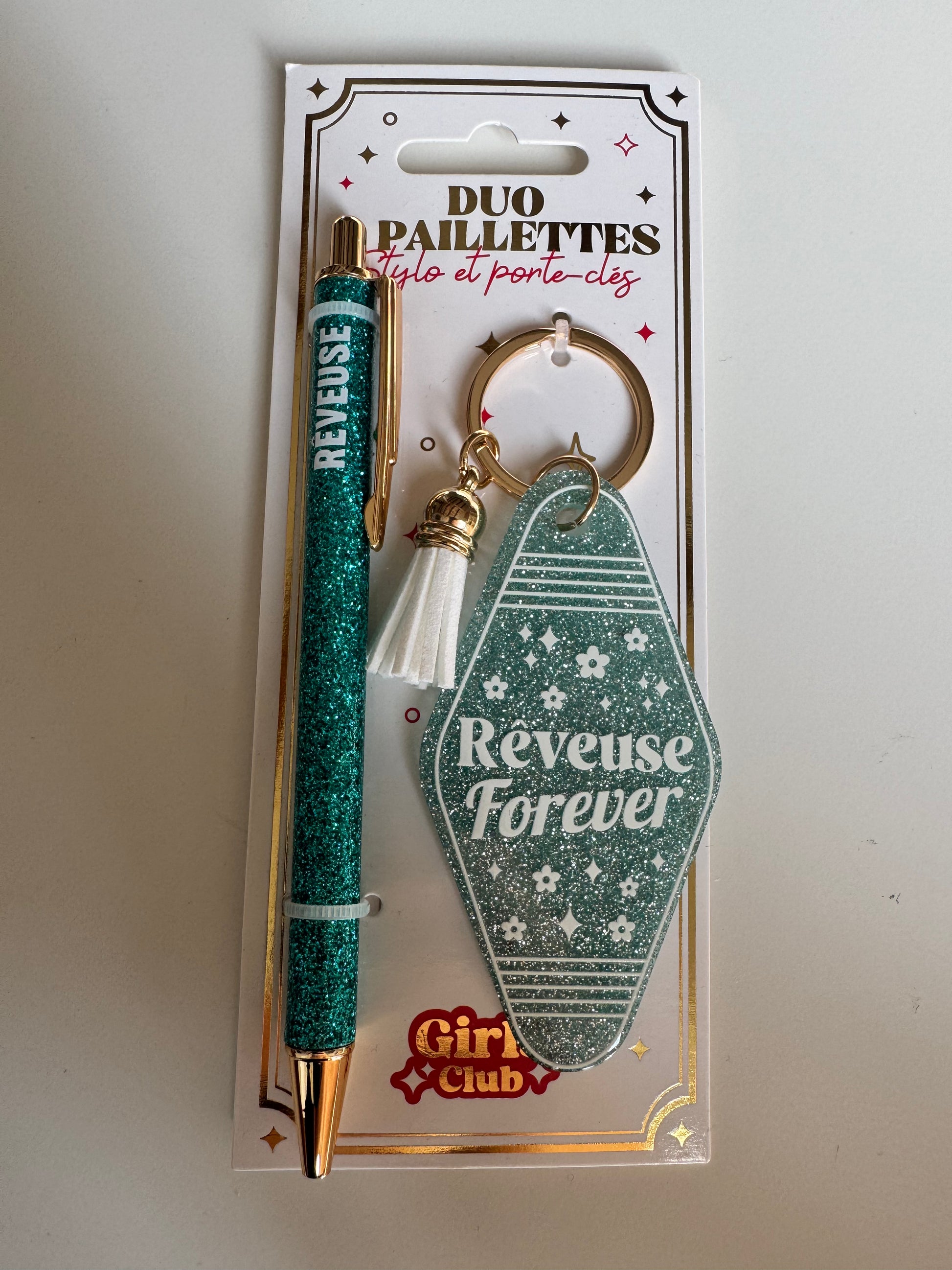 ✨ Duo Paillettes – Stylo & Porte-Clés ✨