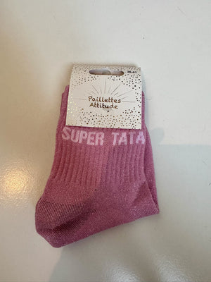 Chaussettes Rose Pailletée « Super Tata  »