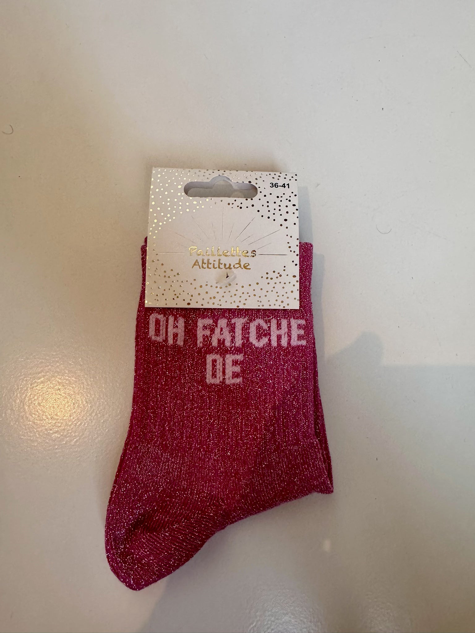 Chaussettes Rose Pailletée « Oh fatche de »