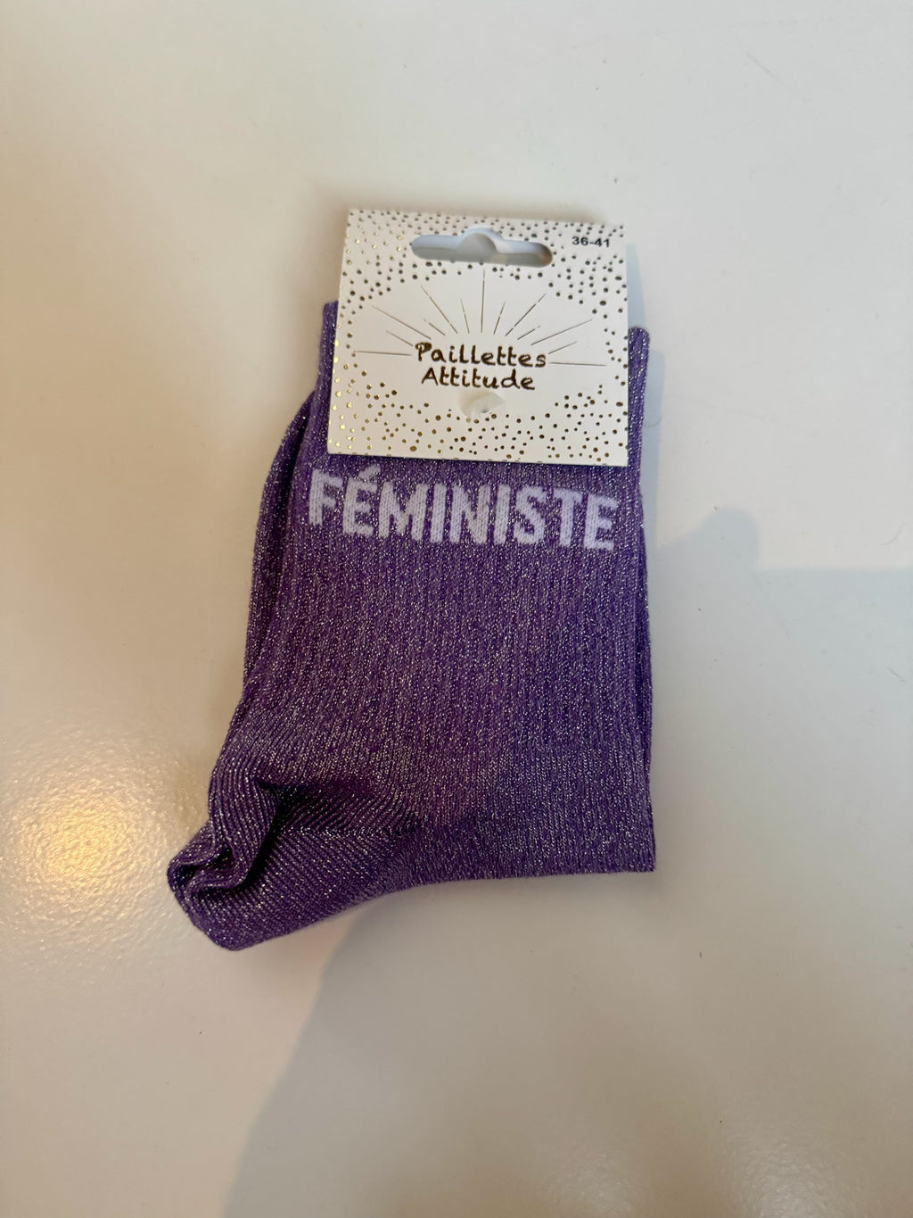 Chaussettes Violet Pailletée « Féministe »
