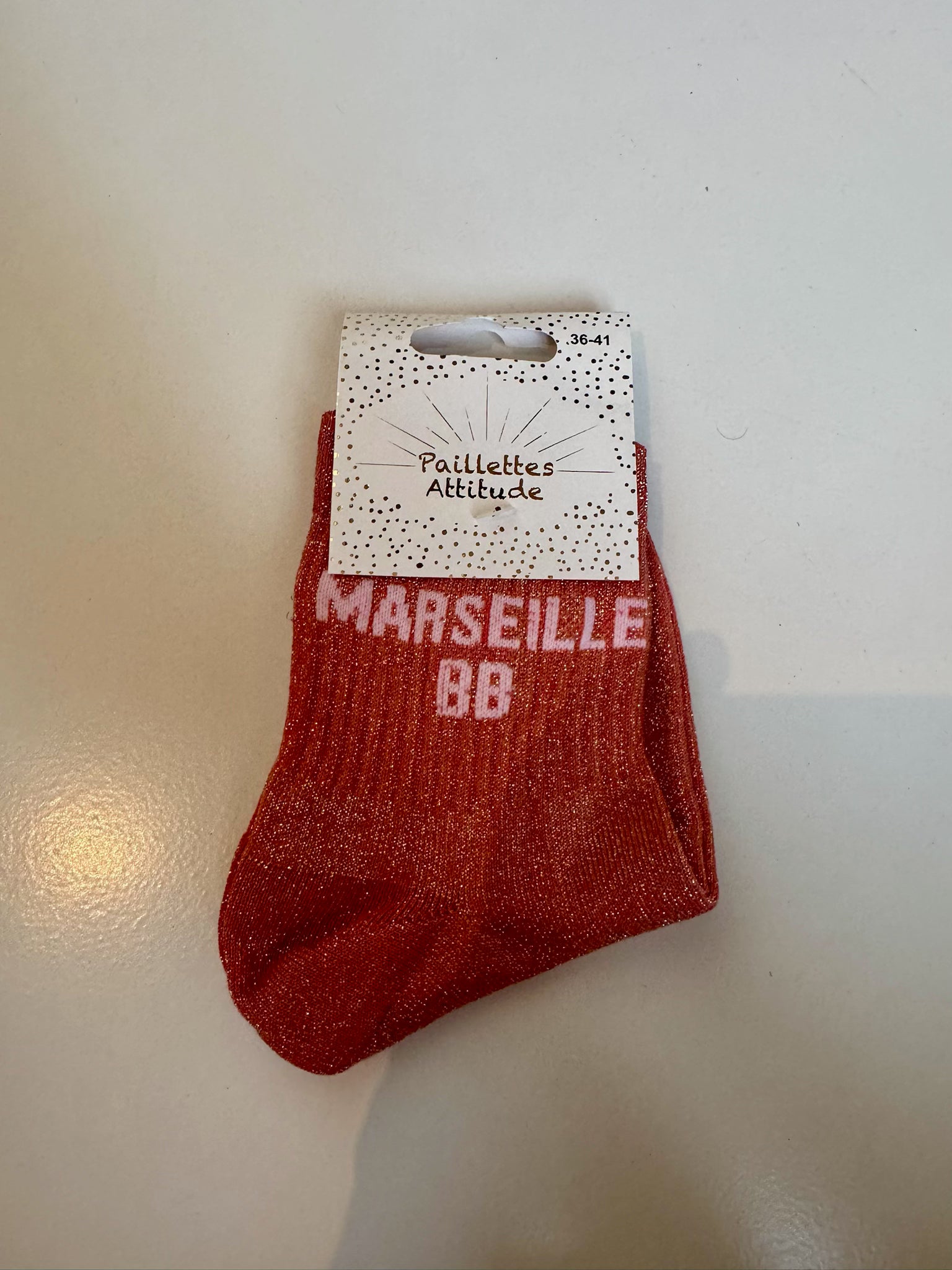 Chaussettes orange Pailletée « Marseille BB »