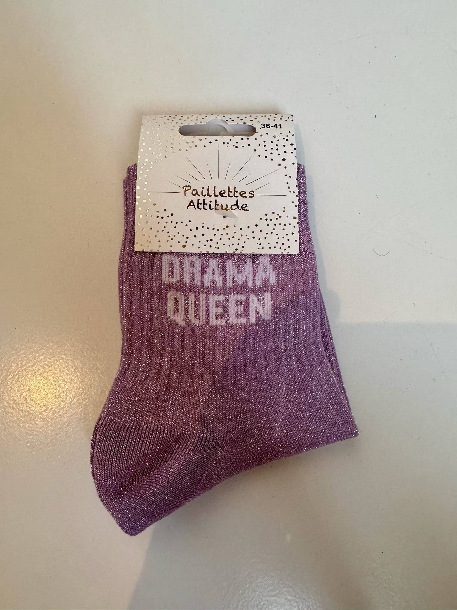 Chaussettes Violet Pailletée « Drama Queen »