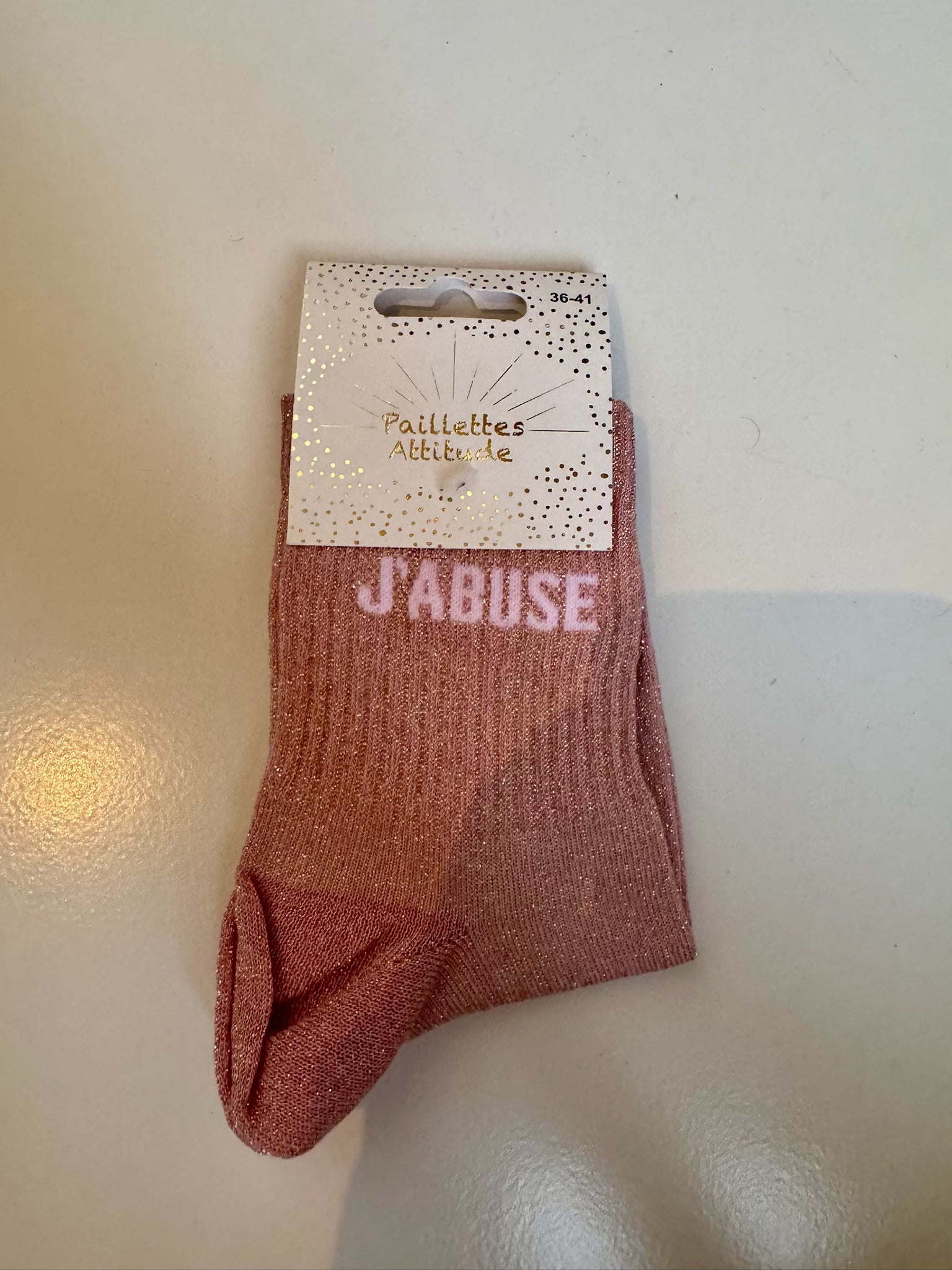 Chaussettes Rose Pailletée « J’abuse  »