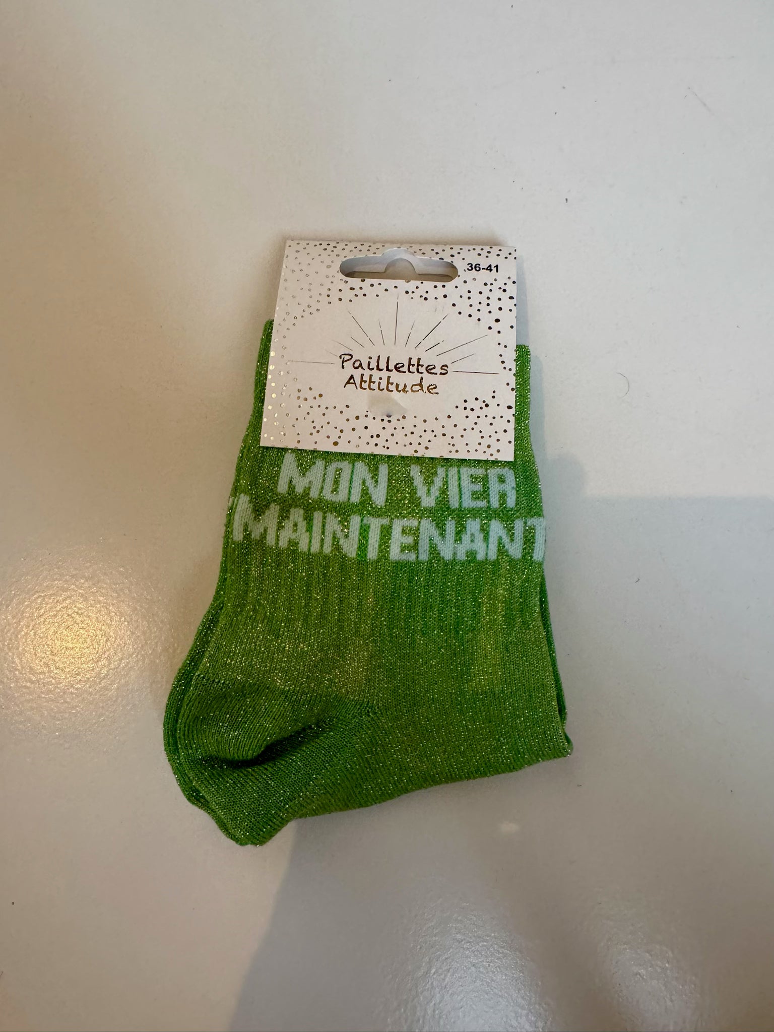 Chaussettes Vert Pailletée « Mon vier maintenant »