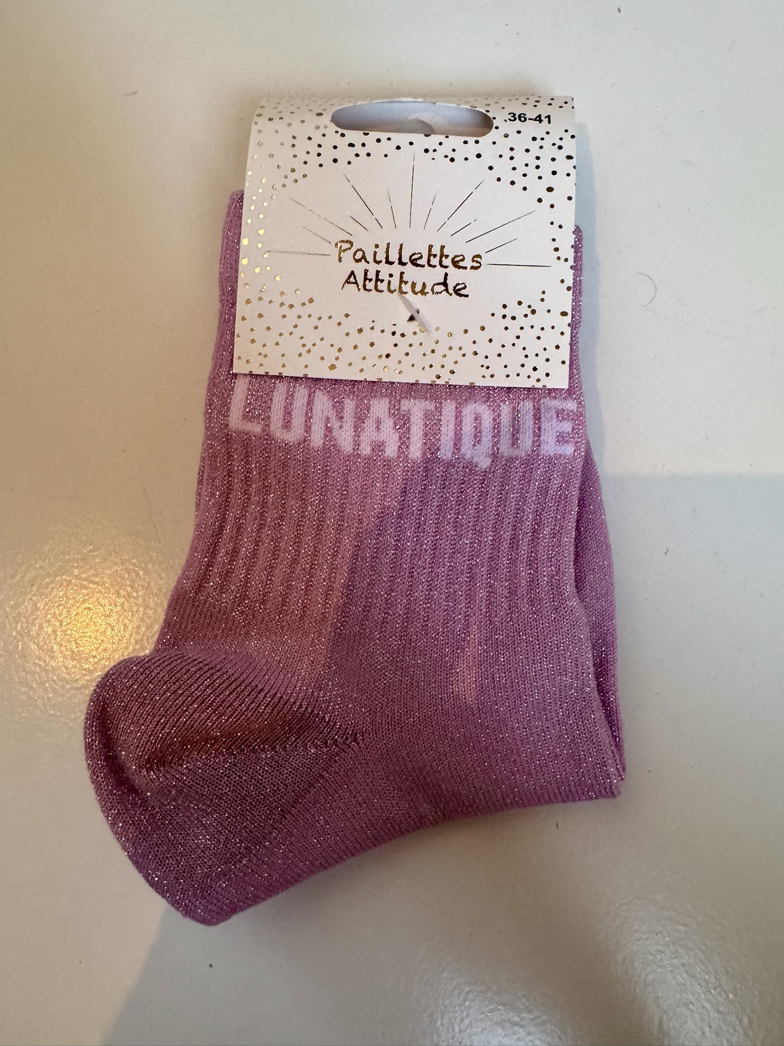 Chaussettes Rose Pailletée « Lunatique  »