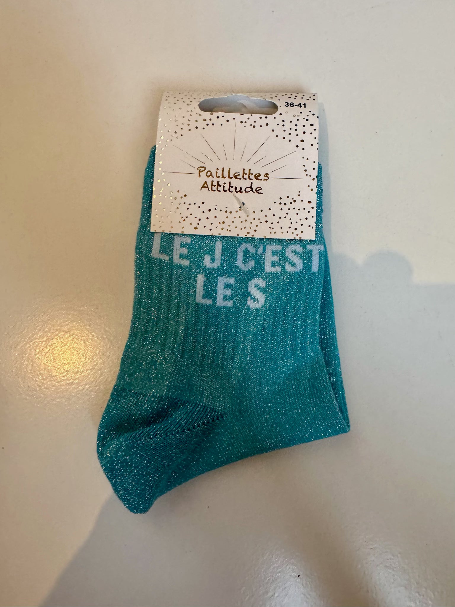 Chaussettes Bleu Pailletée « le J c’est le S »