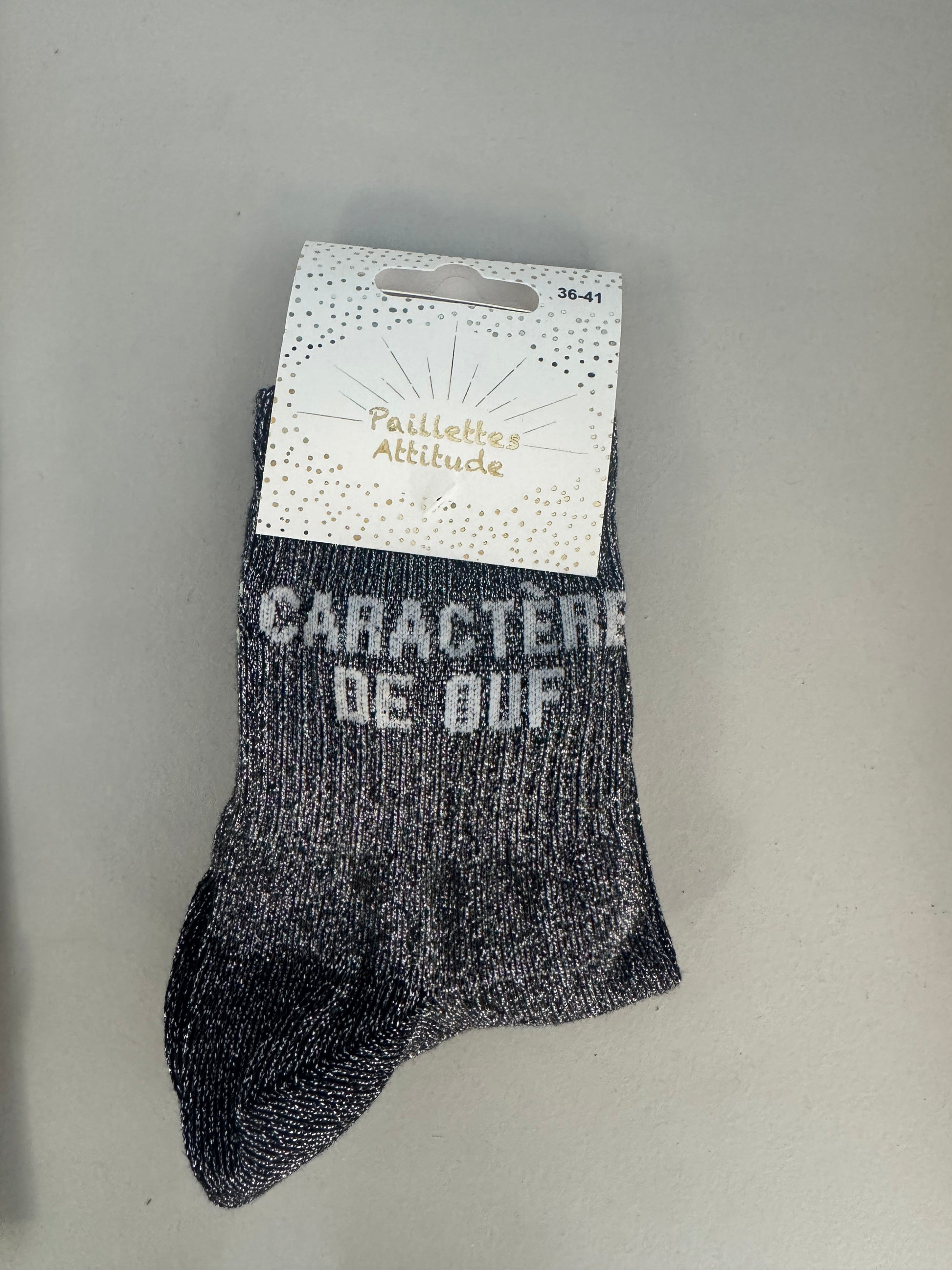 Chaussettes Pailletées – “Caractère de Ouf” (36–41)