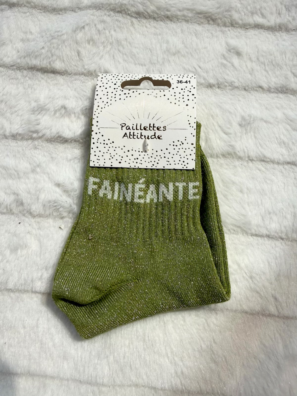 Chaussettes vert Pailletée « fainéante  »