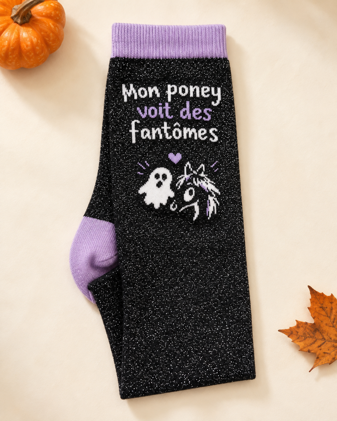 Chaussette pailletée équitation 36-41  Mon poney voit des fantômes