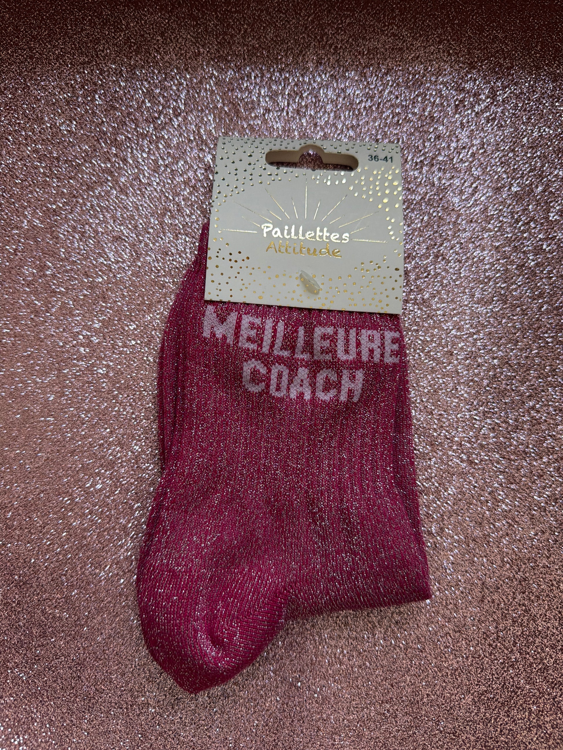 Chaussette de ville pailletée fushia 36/41 « meilleure coach »