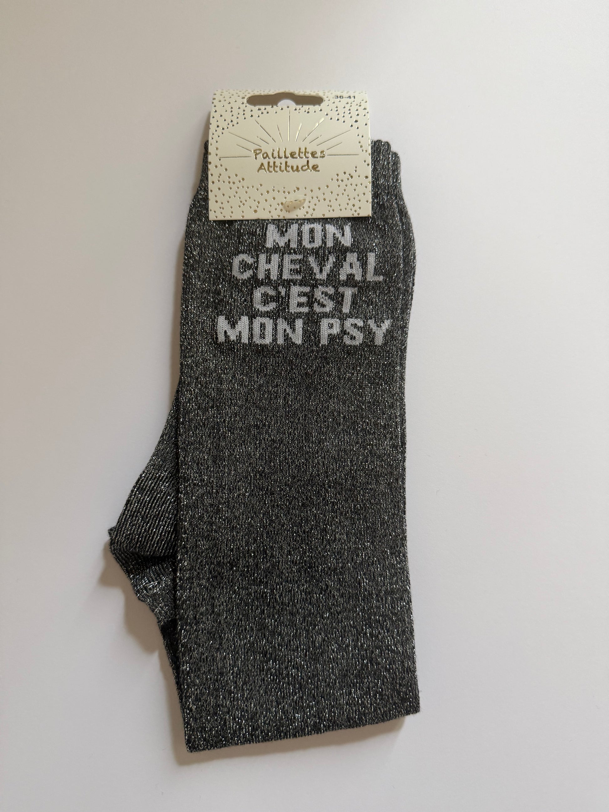 Chaussette pailletée équitation 36–41 MON CHEVAL C’EST MON PSY