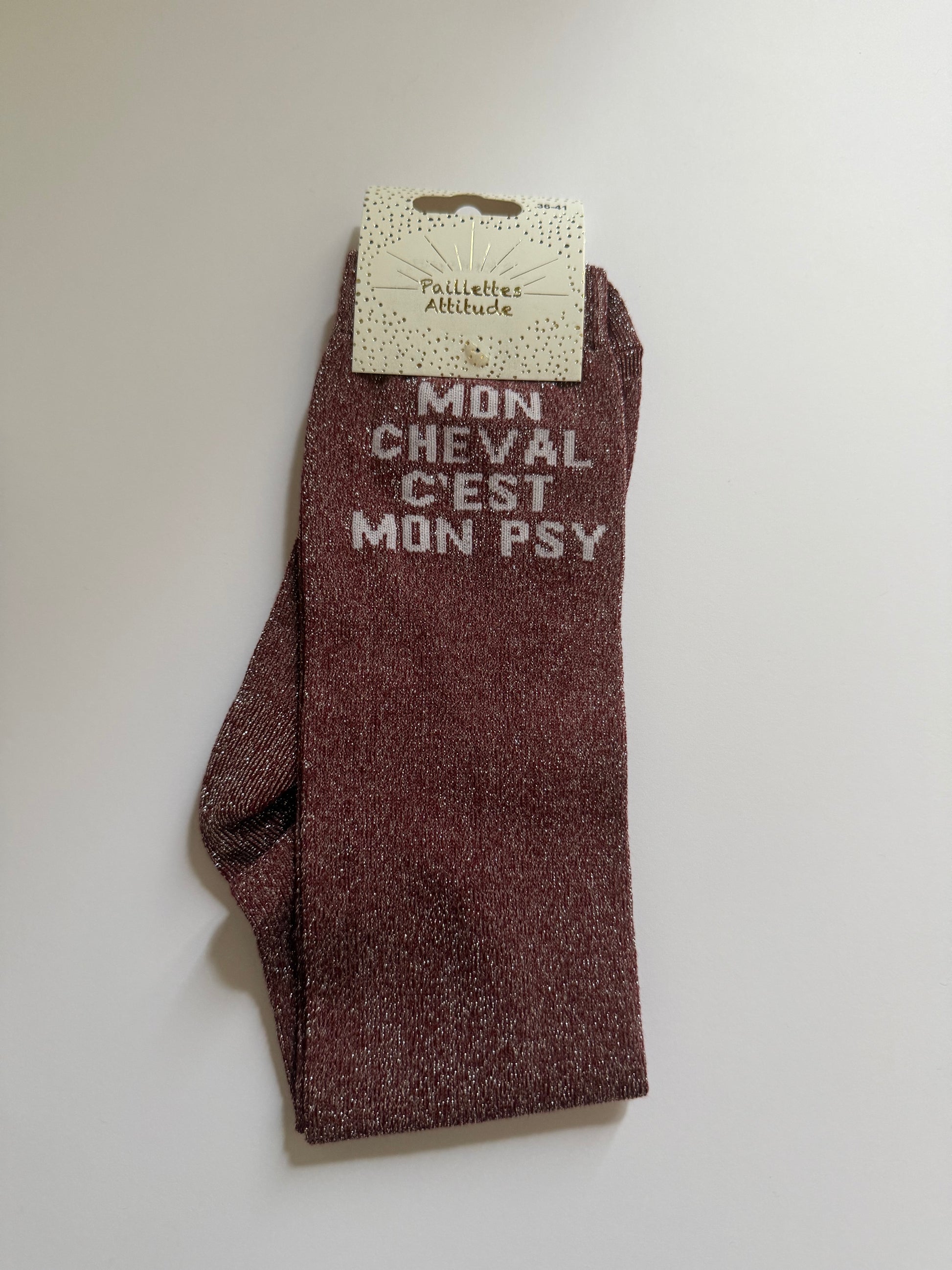 Chaussette pailletée équitation 36–41 MON CHEVAL C’EST MON PSY