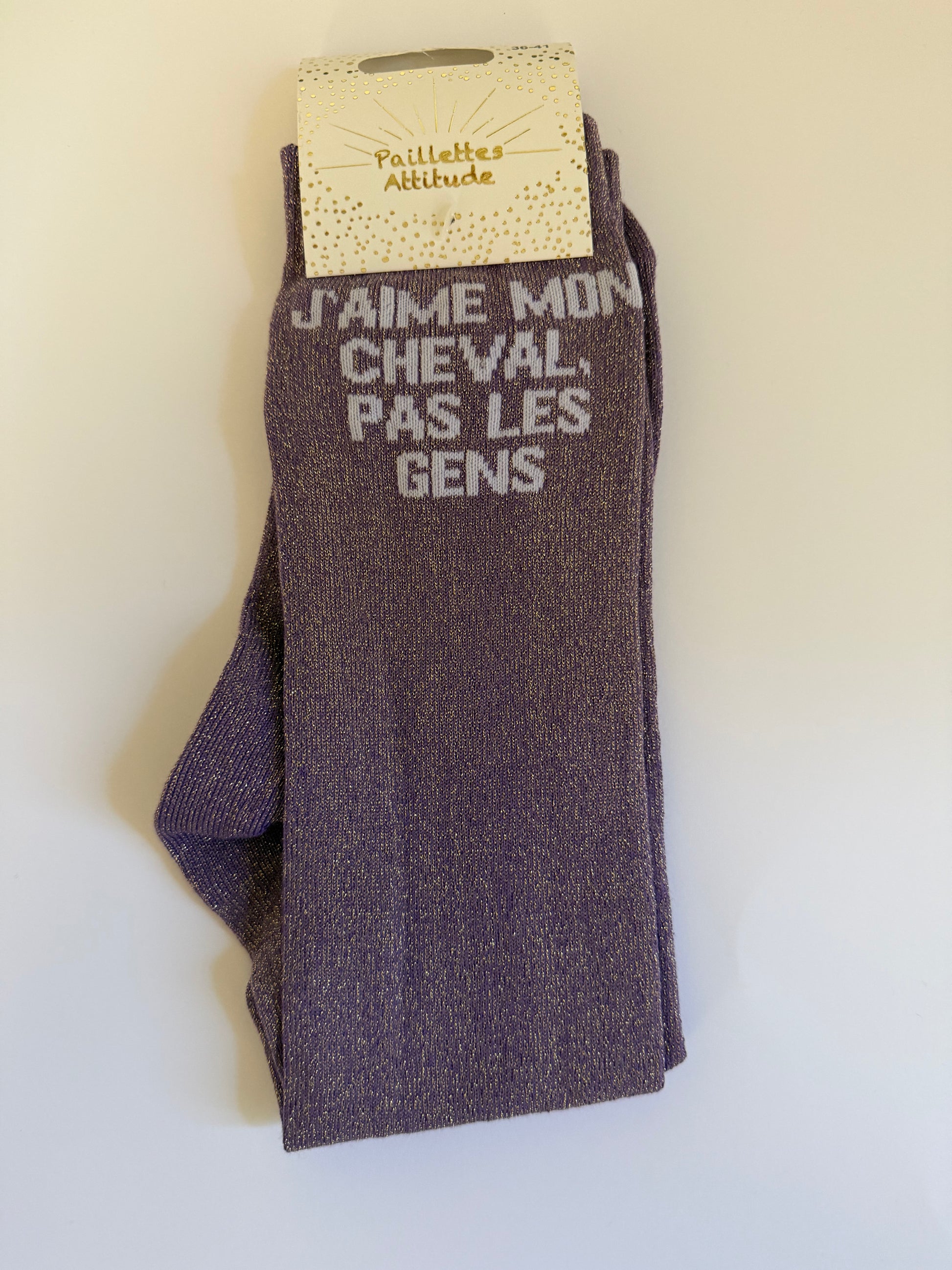 Chaussette pailletée équitation 36-41 J’AIME MON CHEVAL, PAS LES GENS