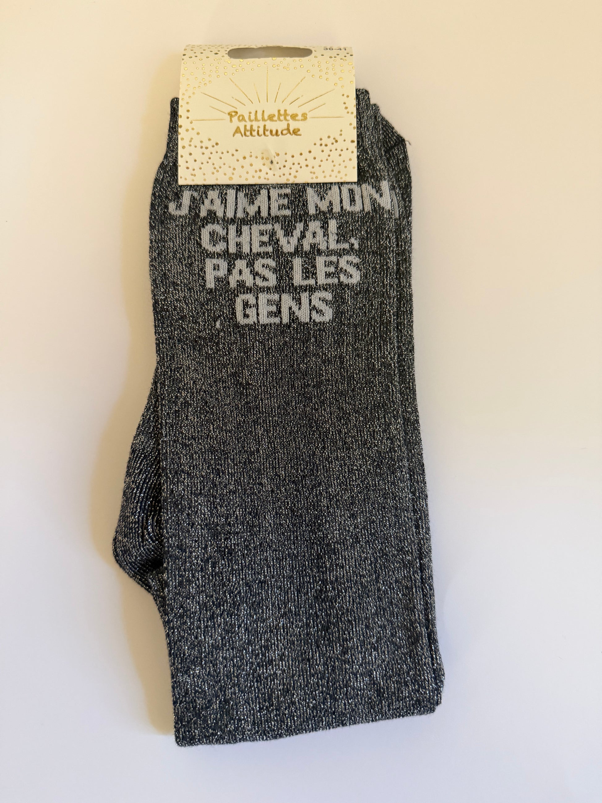 Chaussette pailletée équitation 36-41 J’AIME MON CHEVAL, PAS LES GENS