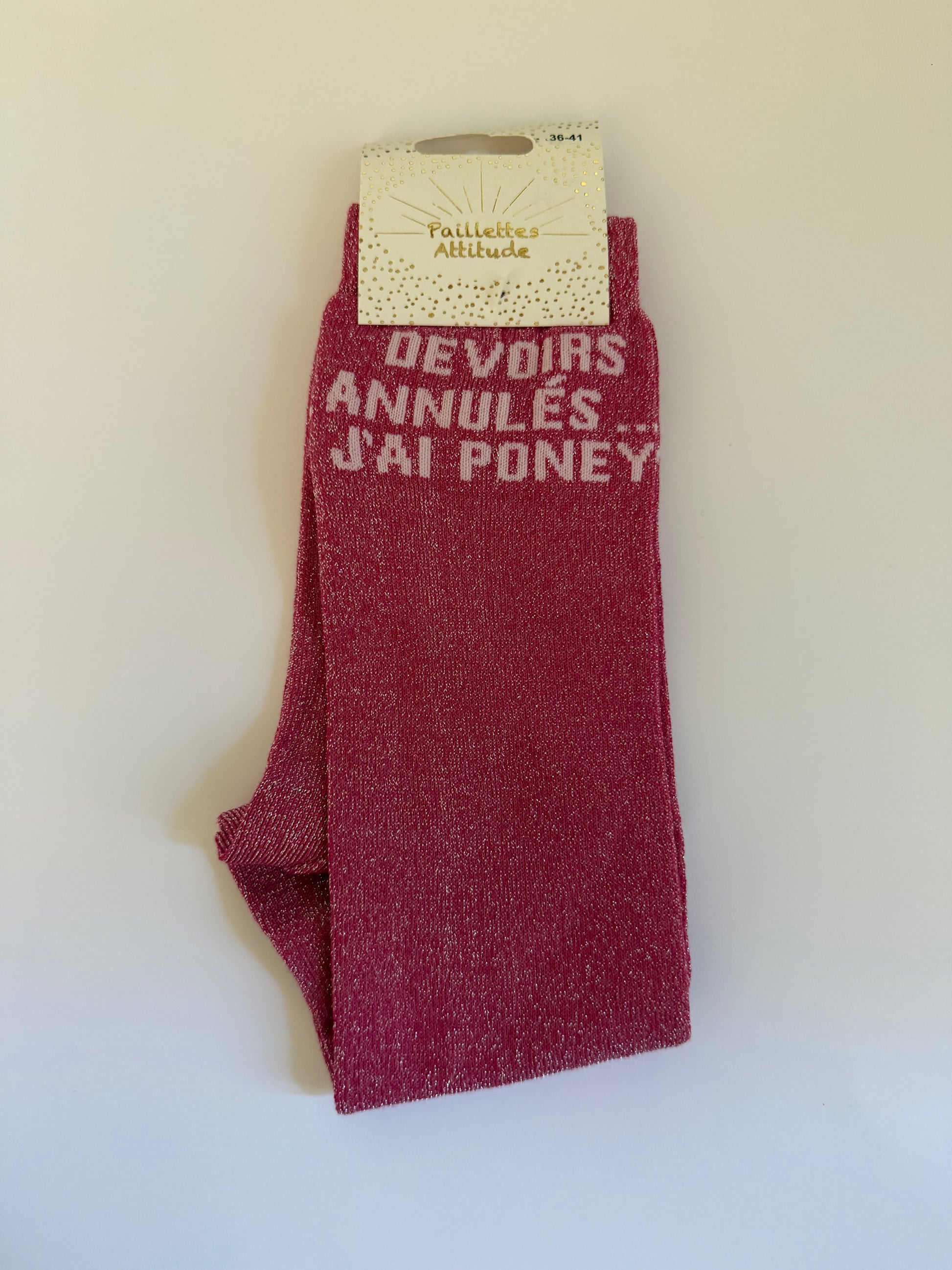 Chaussette pailletée équitation 36-41 DEVOIRS ANNULÉS… J’AI PONEY