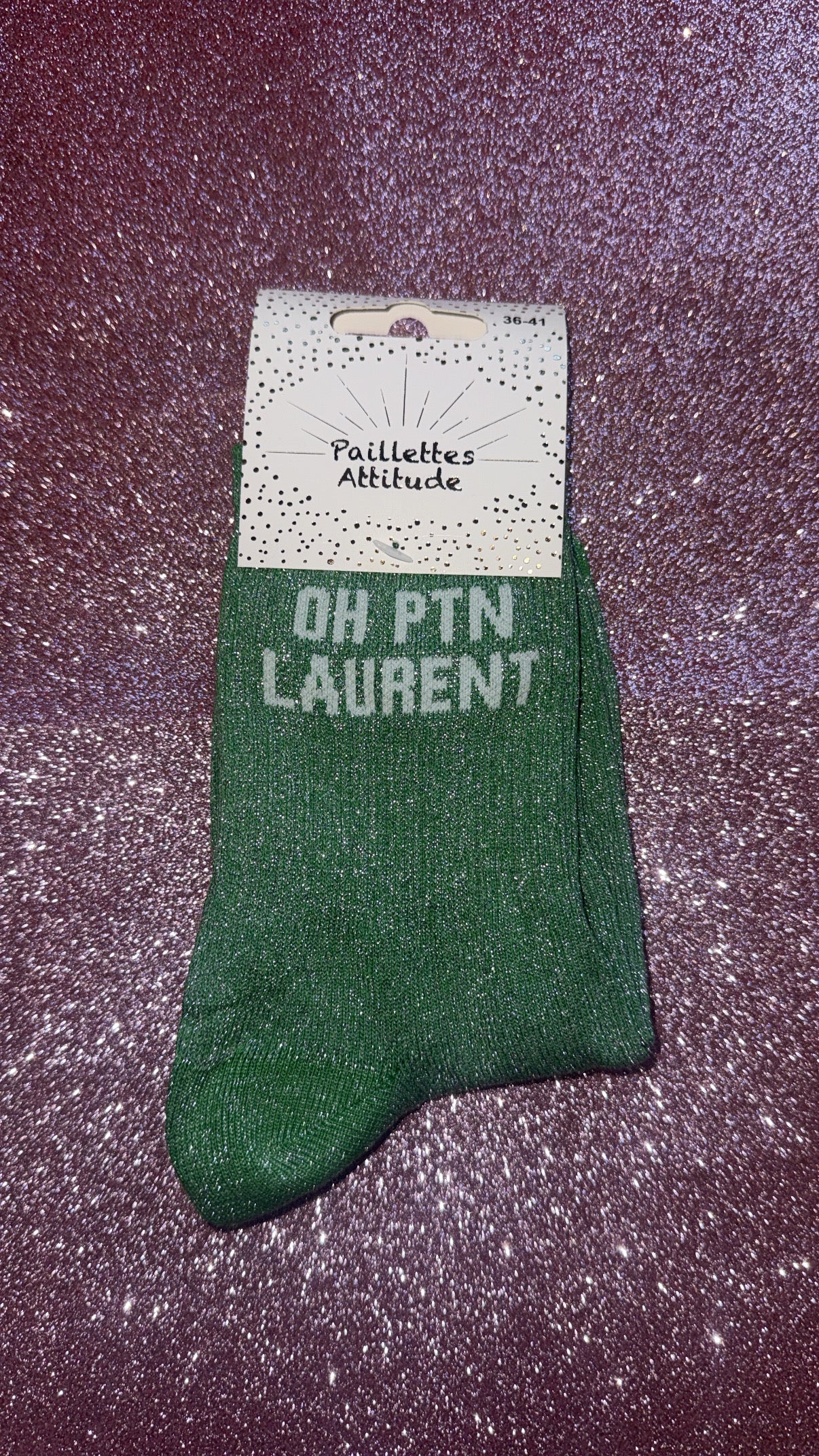 Chaussettes de ville pailletée 36/41 « Oh ptn Laurent »