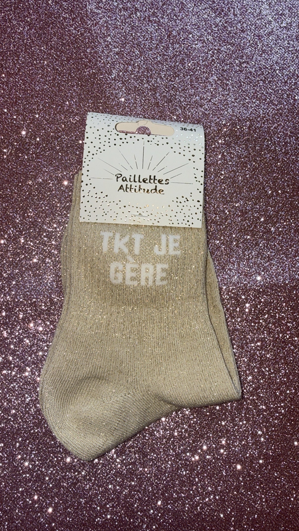 Chaussettes de ville pailletée 36/41 « Tkt je gère »