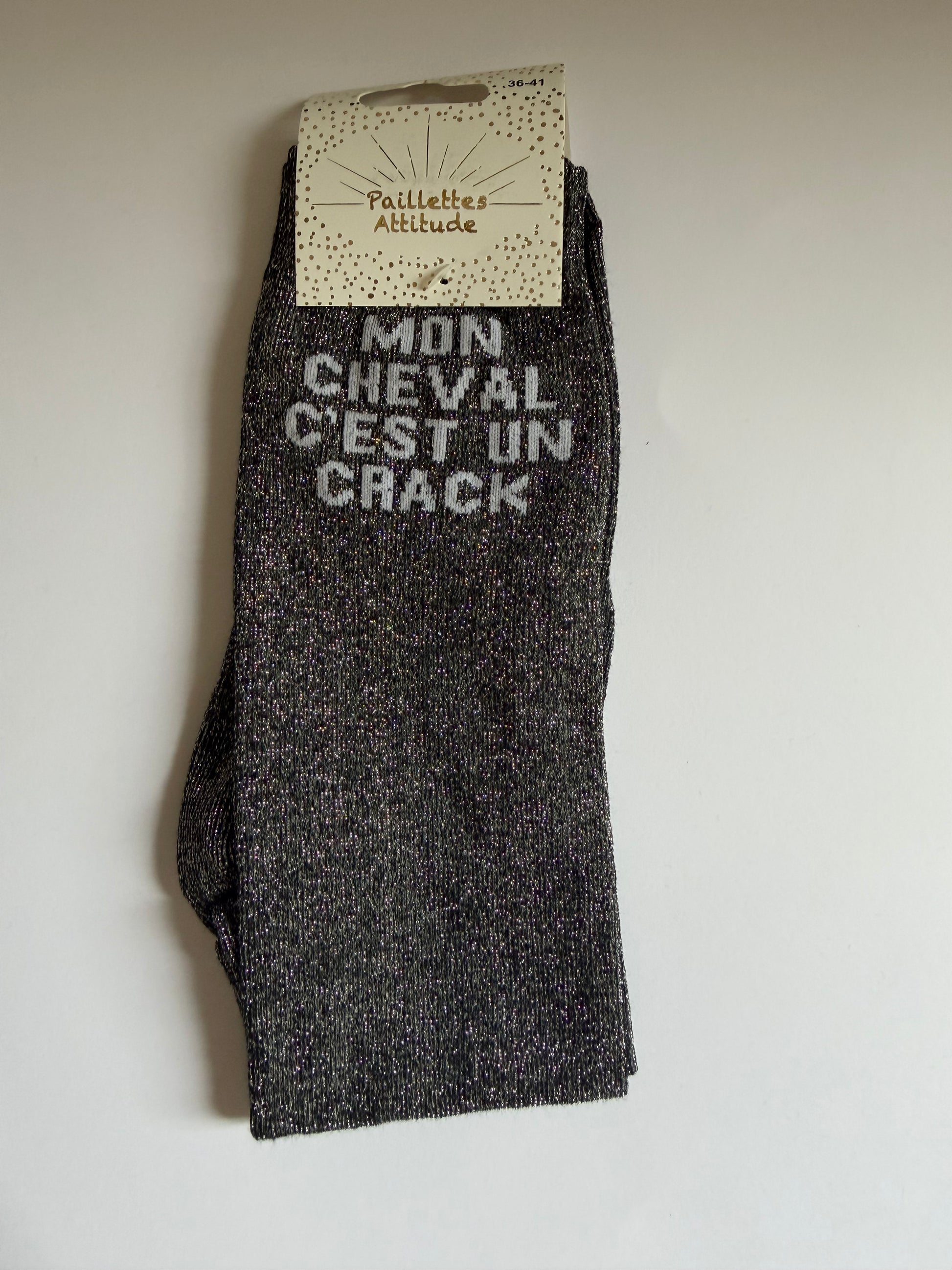 Chaussette pailletée équitation 36-41 MON CHEVAL C’EST UN CRACK