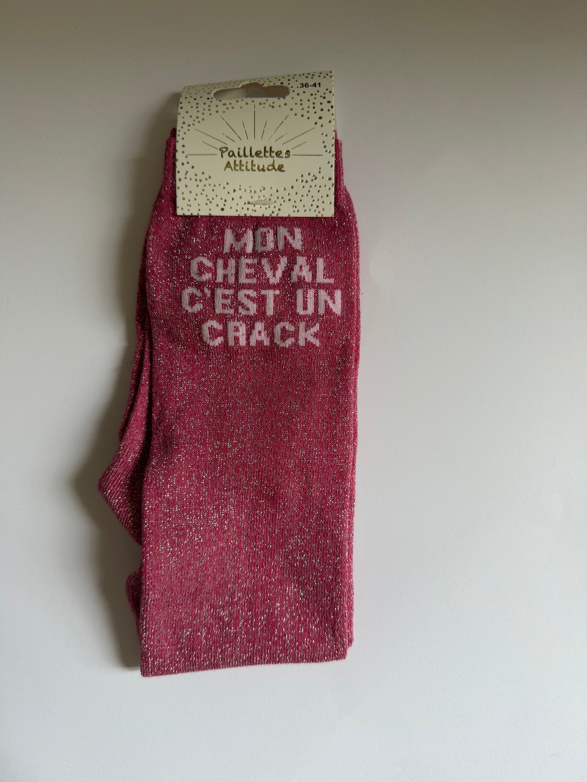 Chaussette pailletée équitation 36-41 MON CHEVAL C’EST UN CRACK