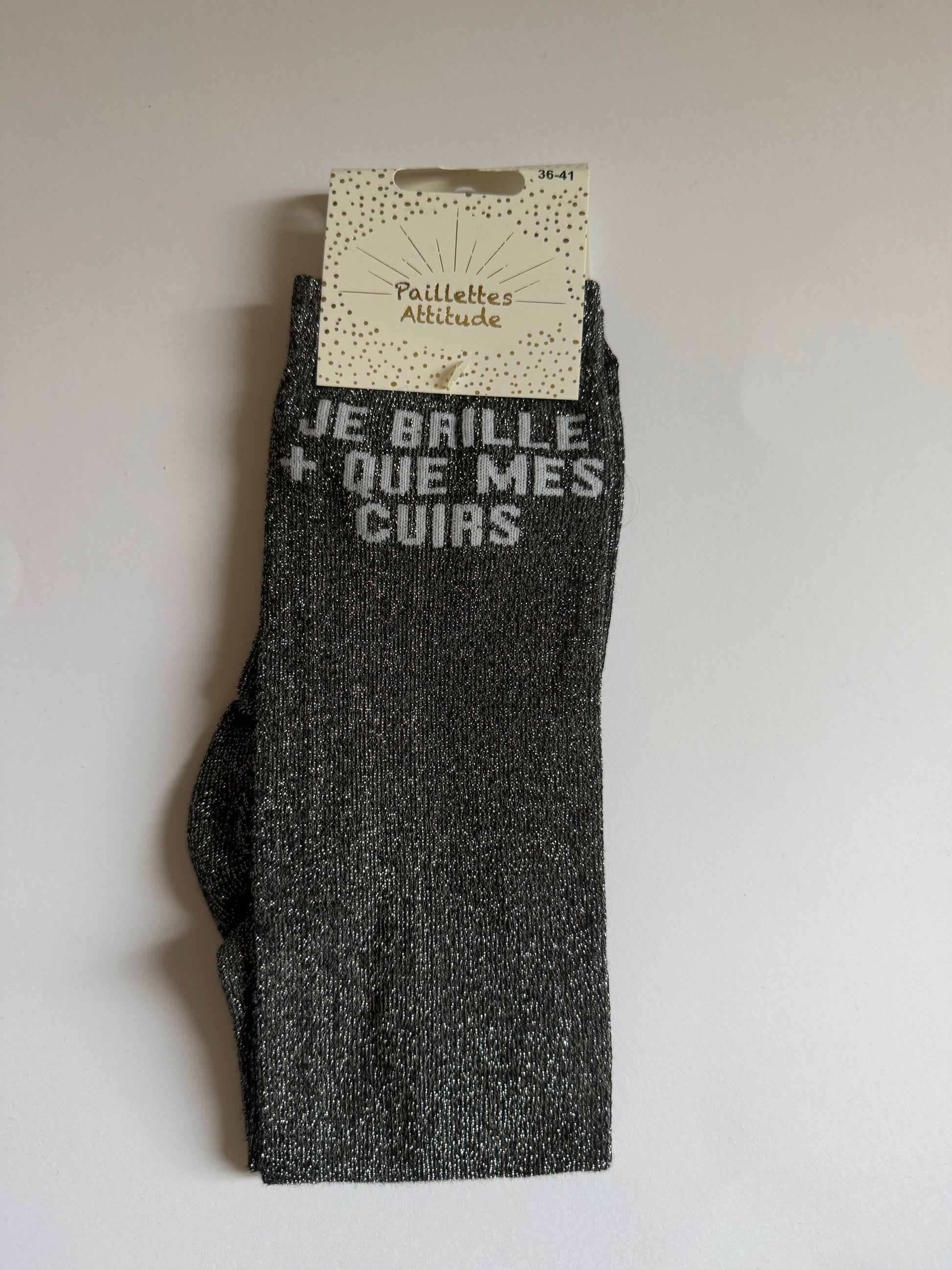 Chaussette pailletée équitation 36-41 JE BRILLE + QUE MES CUIRS