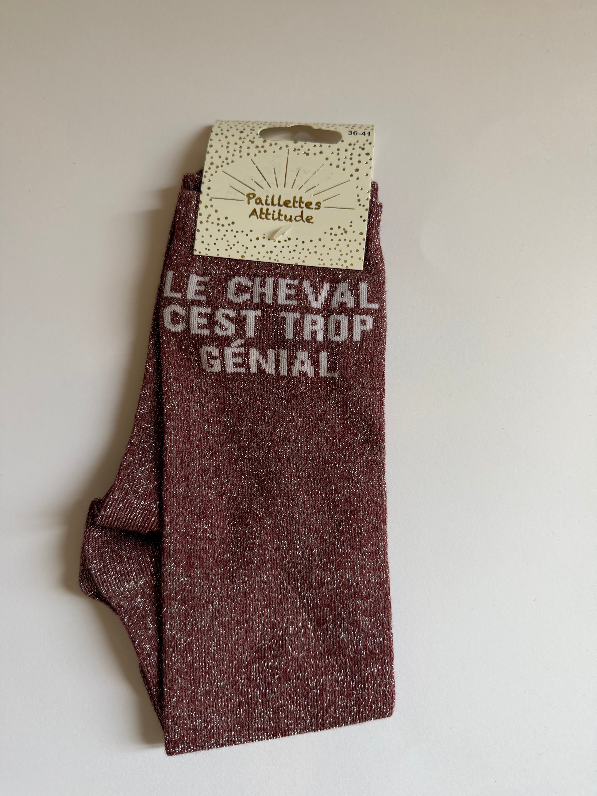 Chaussette pailletée équitation 36-41 LE CHEVAL C’EST TROP GÉNIAL 