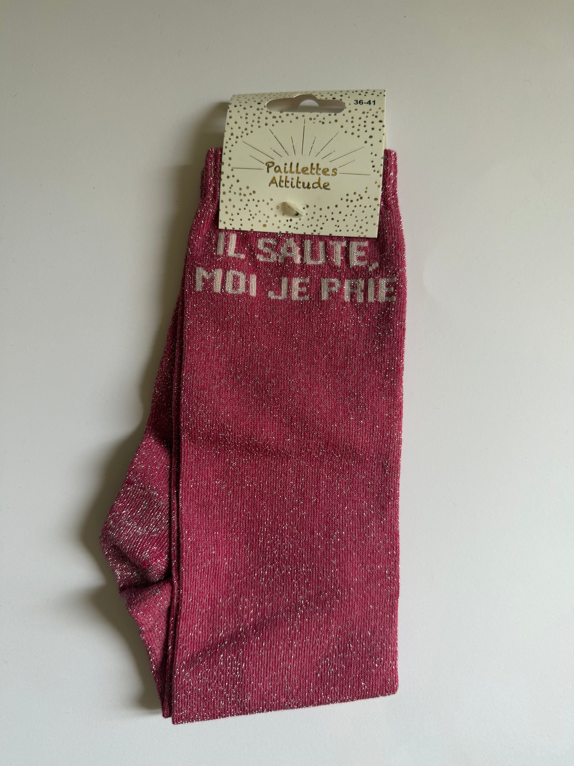 Chaussette pailletée équitation 36-41 IL SAUTE, MOI JE PRIE