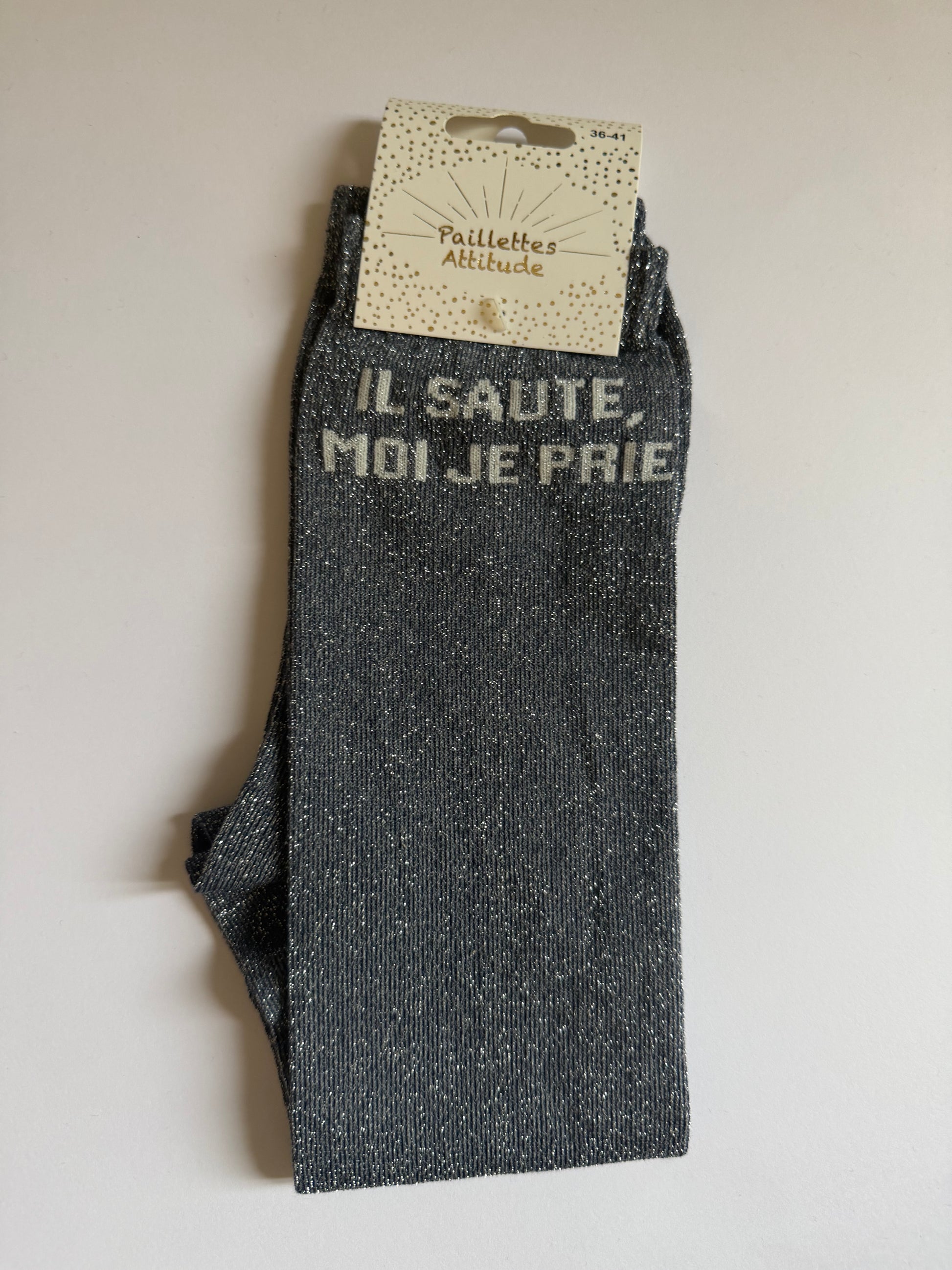 Chaussette pailletée équitation 36-41 IL SAUTE, MOI JE PRIE
