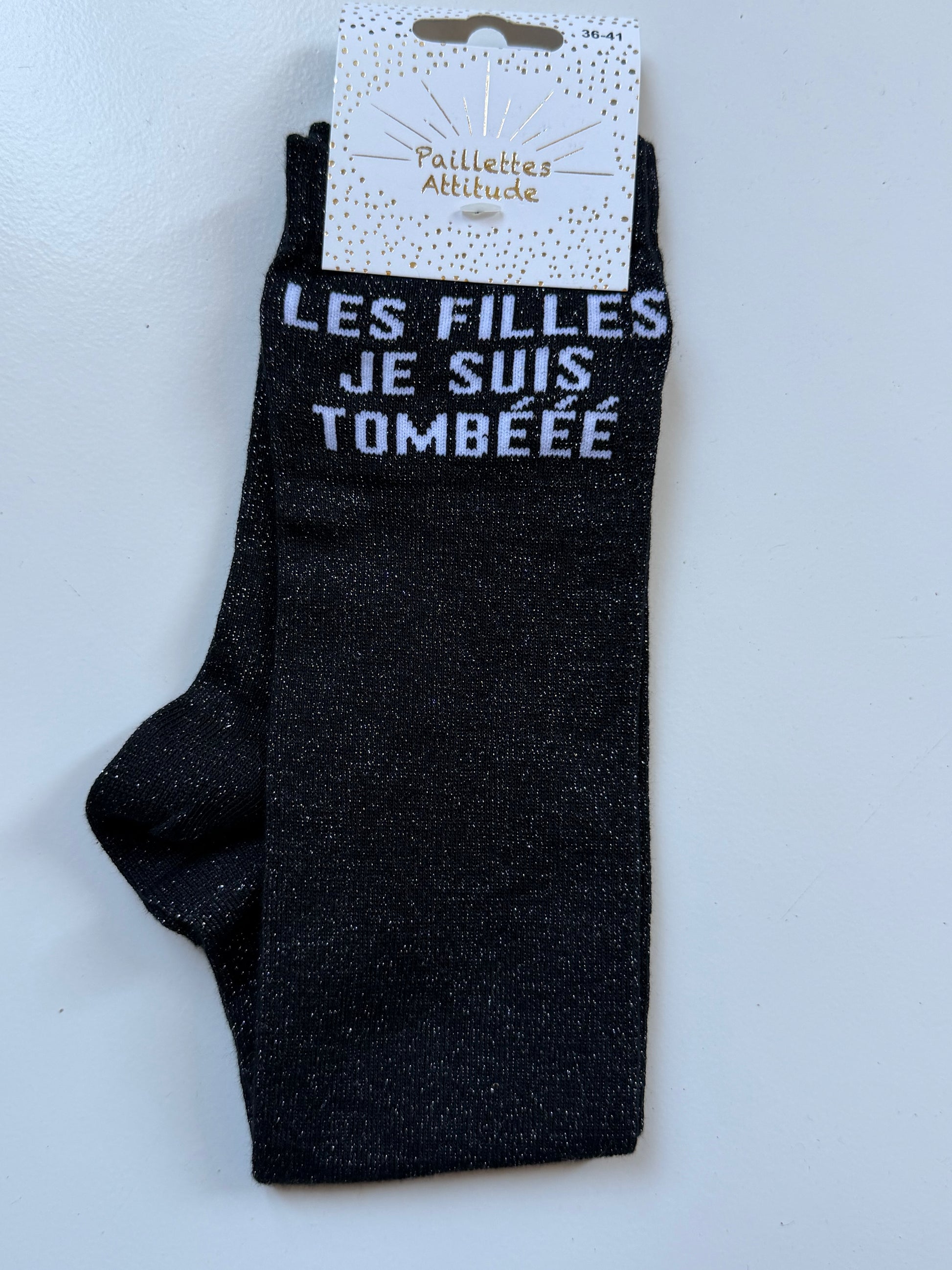 Chaussette pailletée équitation 36-41 LES FILLES JE SUIS TOMBÉÉÉ