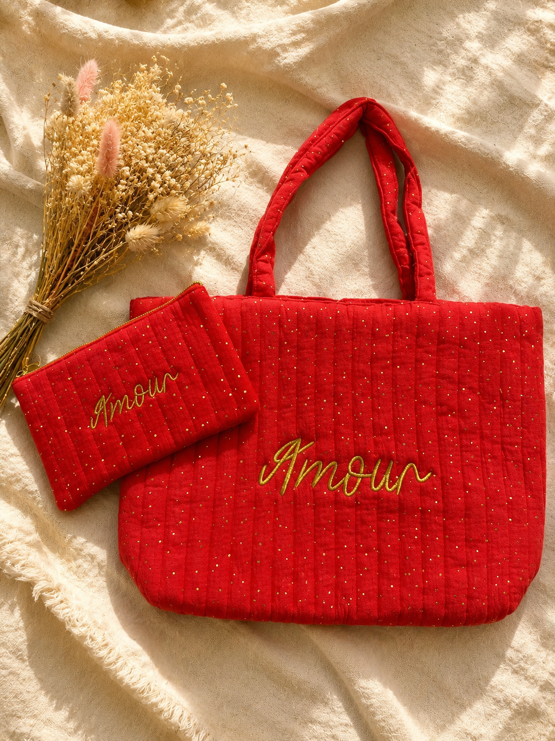 Sac + pochette assortie en gaze de coton vendu séparément