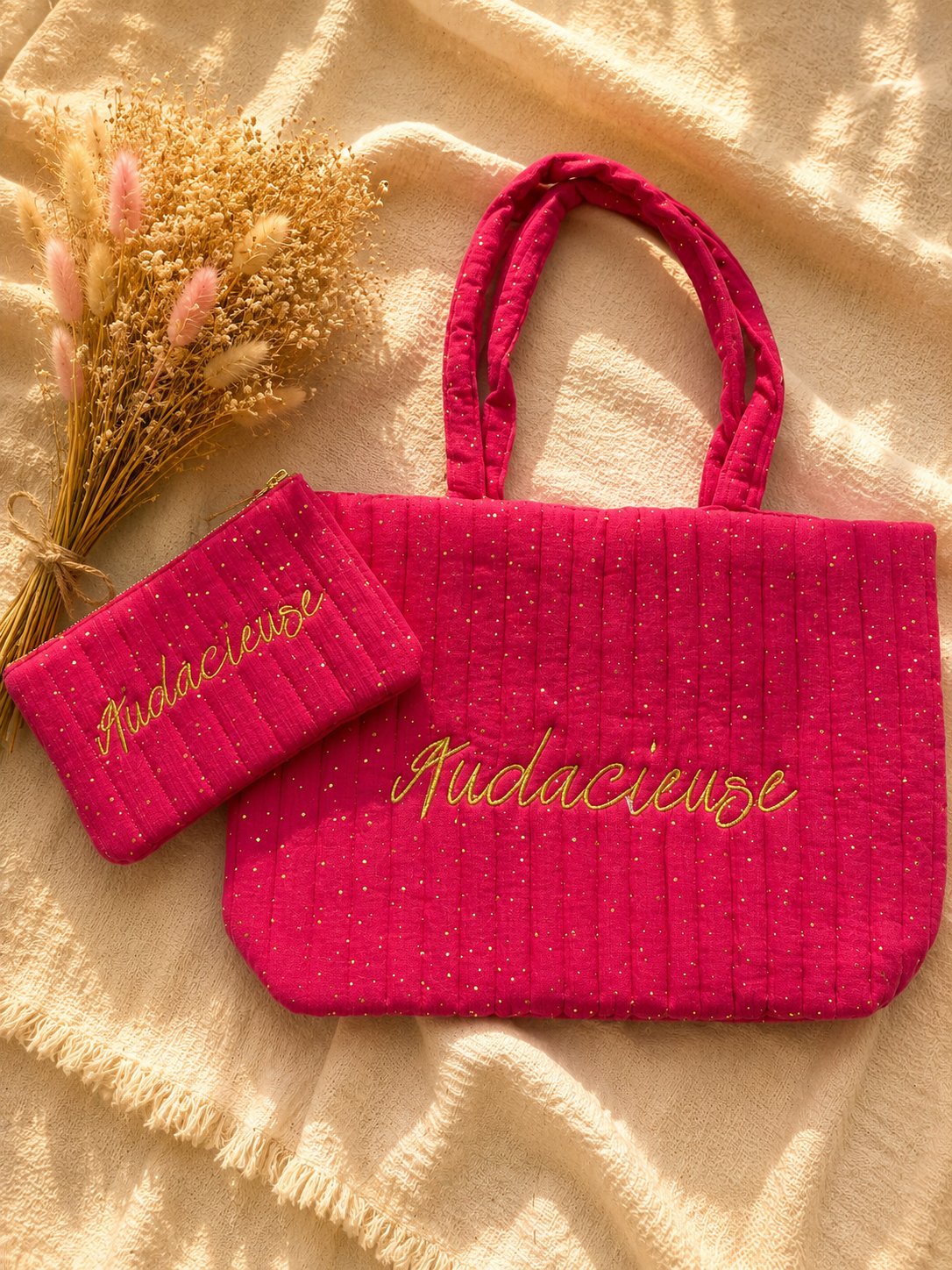 Sac + pochette assortie en gaze de coton vendu séparément