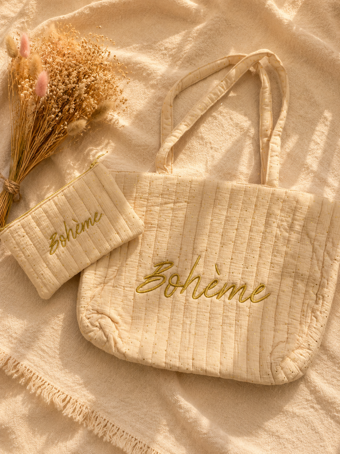 Sac + pochette assortie en gaze de coton vendu séparément