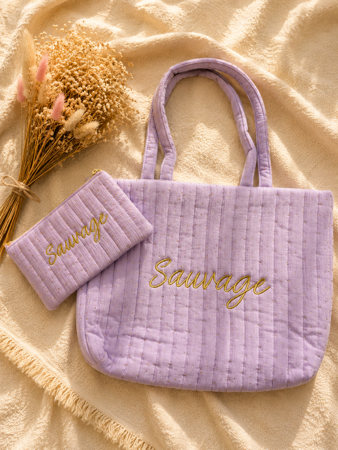 Sac + pochette assortie en gaze de coton vendu séparément
