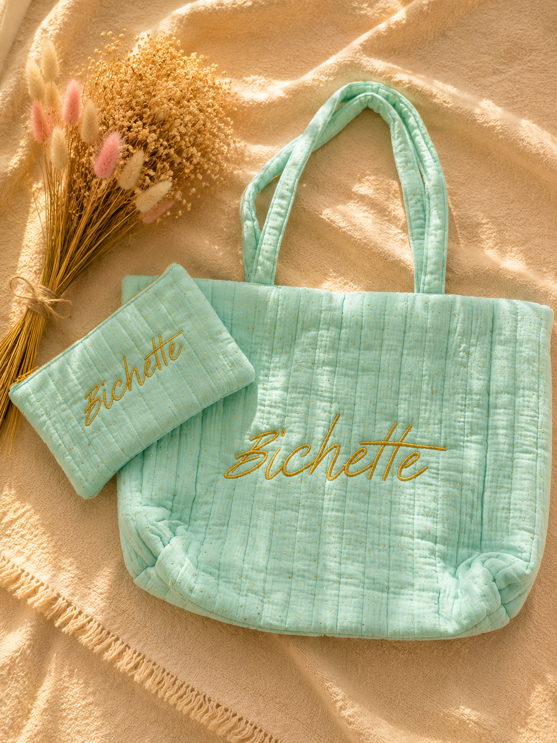 Sac + pochette assortie en gaze de coton vendu séparément